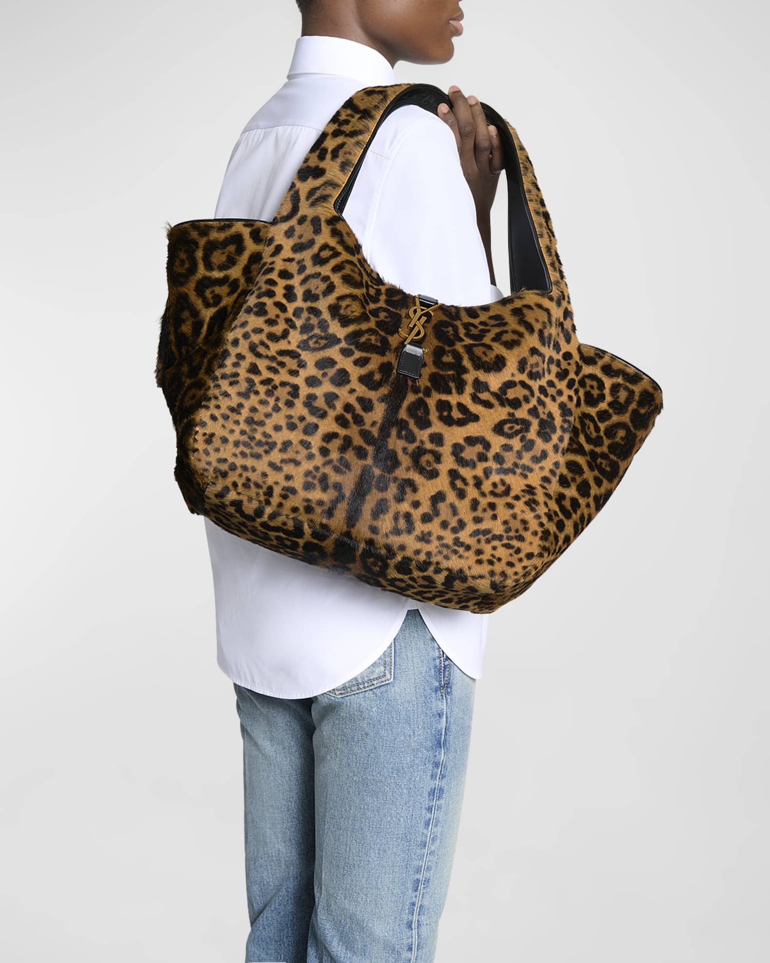 Bea YSL Leopard Print Tote Bag in Calf Hair and Leather