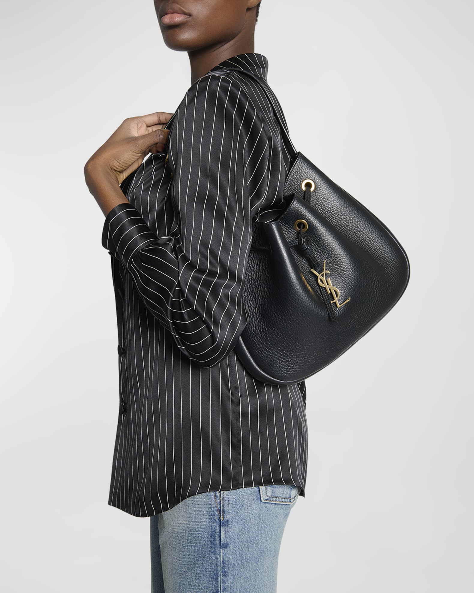Saint Laurent Paris VII Small YSL Hobo Bag in Grained Deer Leather Neiman Marcus
