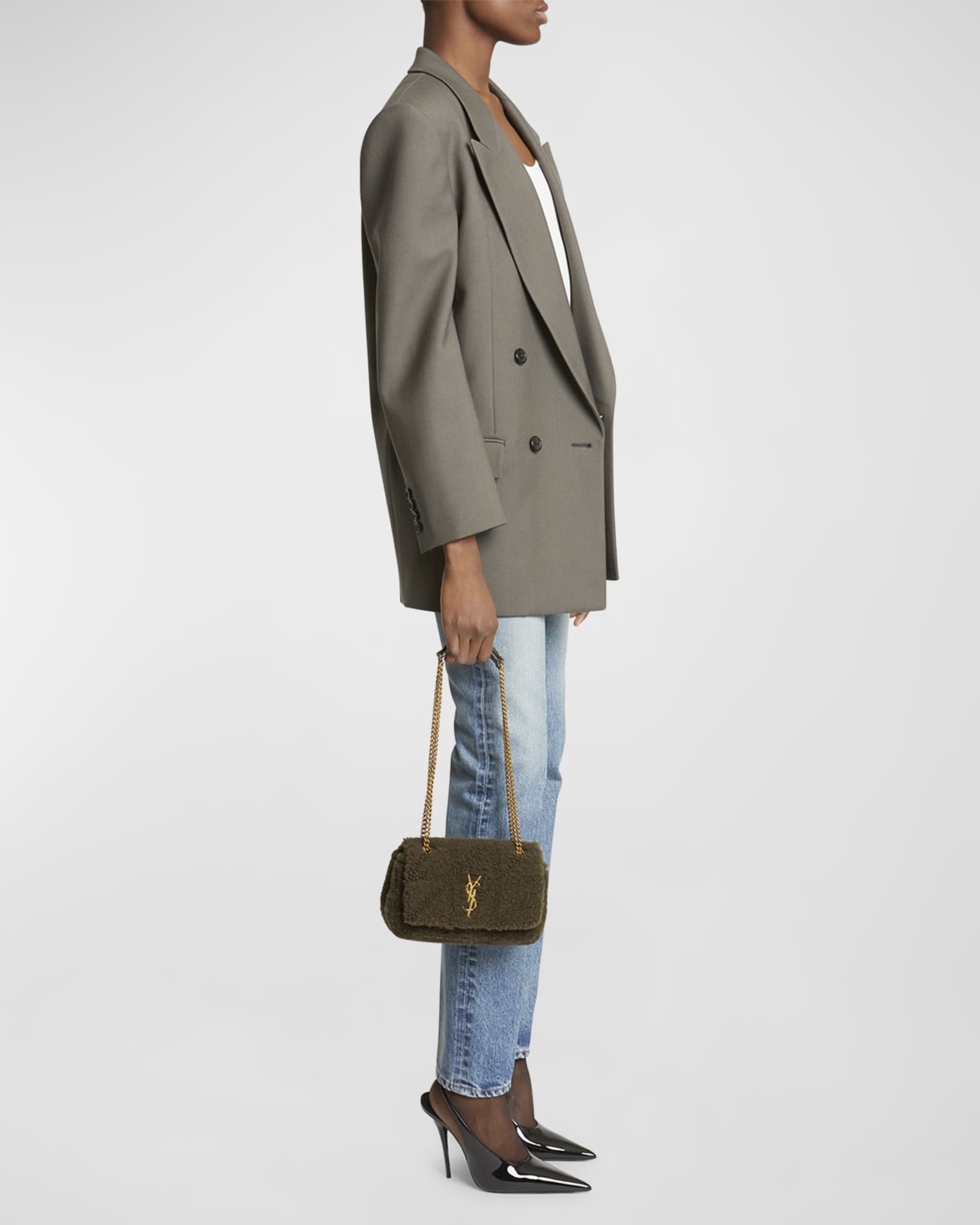 ショルダーバッグ・ポシェット Saint Laurent Mud Shearling Jamie Small Shoulder Bag Saint Laurent Jamie Small YSL Shoulder Bag in Lamb Shearling
