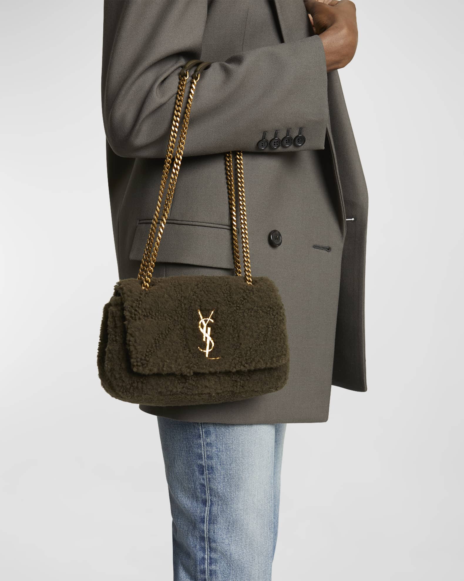 【関税&送料込】Saint Laurent Mud Shearling Jamie Small Shou Saint Laurent Jamie Small YSL Shoulder Bag in Lamb Shearling