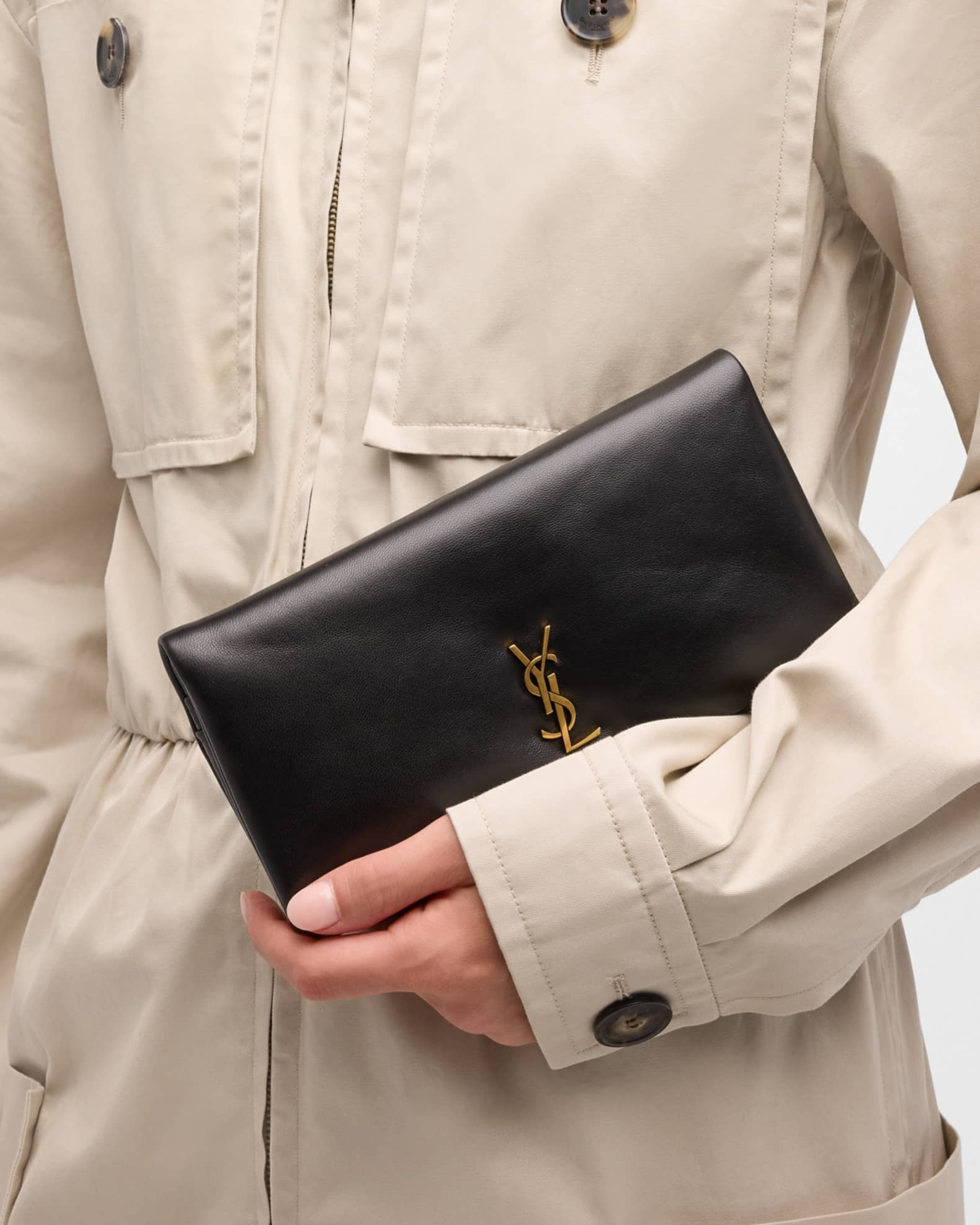 Saint Laurent Calypso YSL Pouch Clutch Bag in Lambskin Leather Neiman Marcus