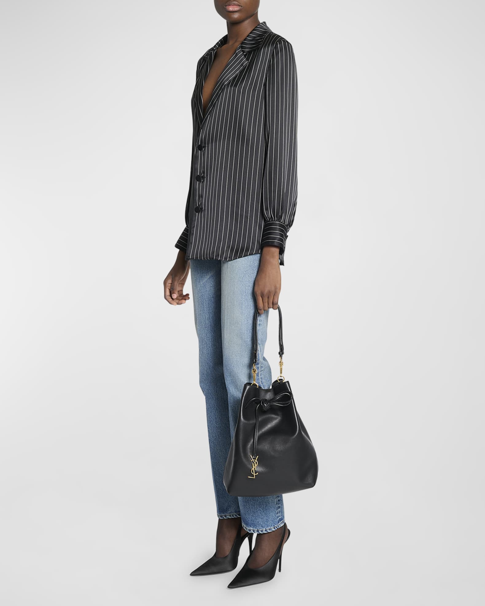 Saint Laurent Paris VII YSL Pochon Shoulder Bag in Lambskin