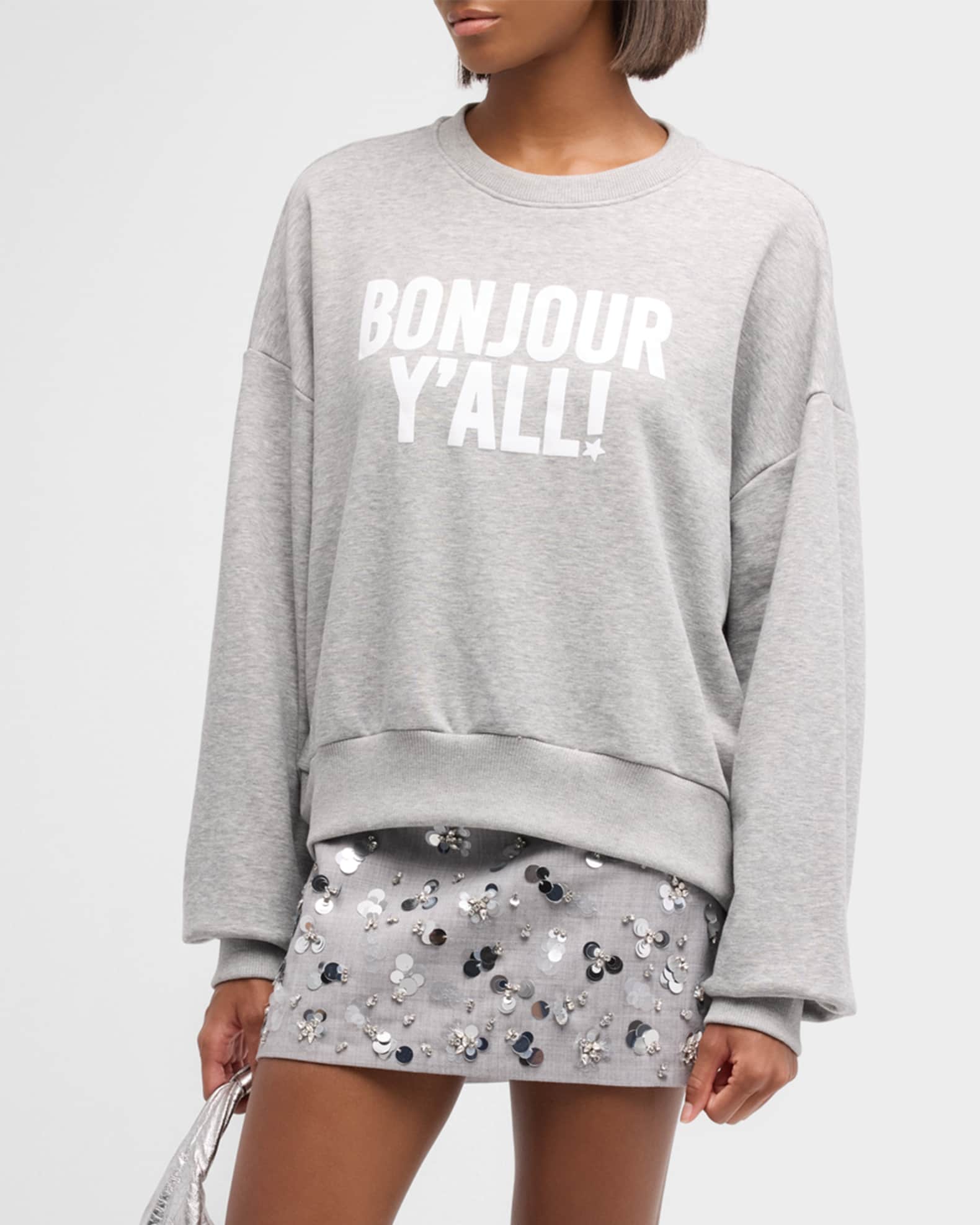 Cinq a Sept Bonjour Y'all Drop-Shoulder Cotton Sweatshirt | Neiman