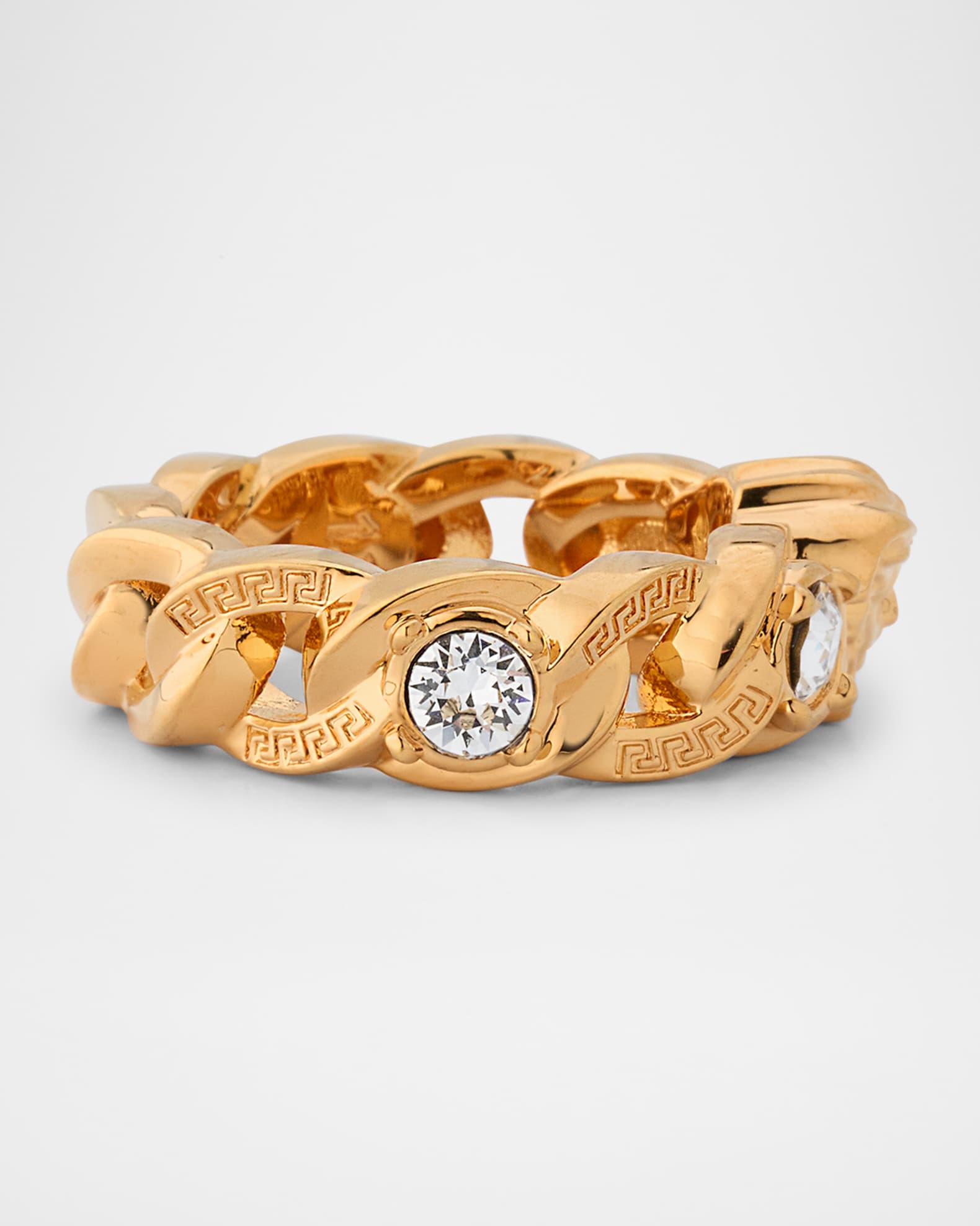 Medusa Greca Strass Chain Ring