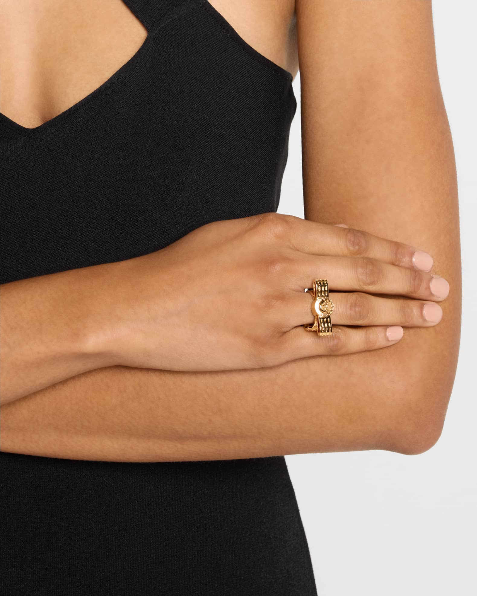 VERSACE ゴールド メドューサ ピンキーリング Authentic Versace 3d Chunky Pink Crystals Medusa Gold Ring