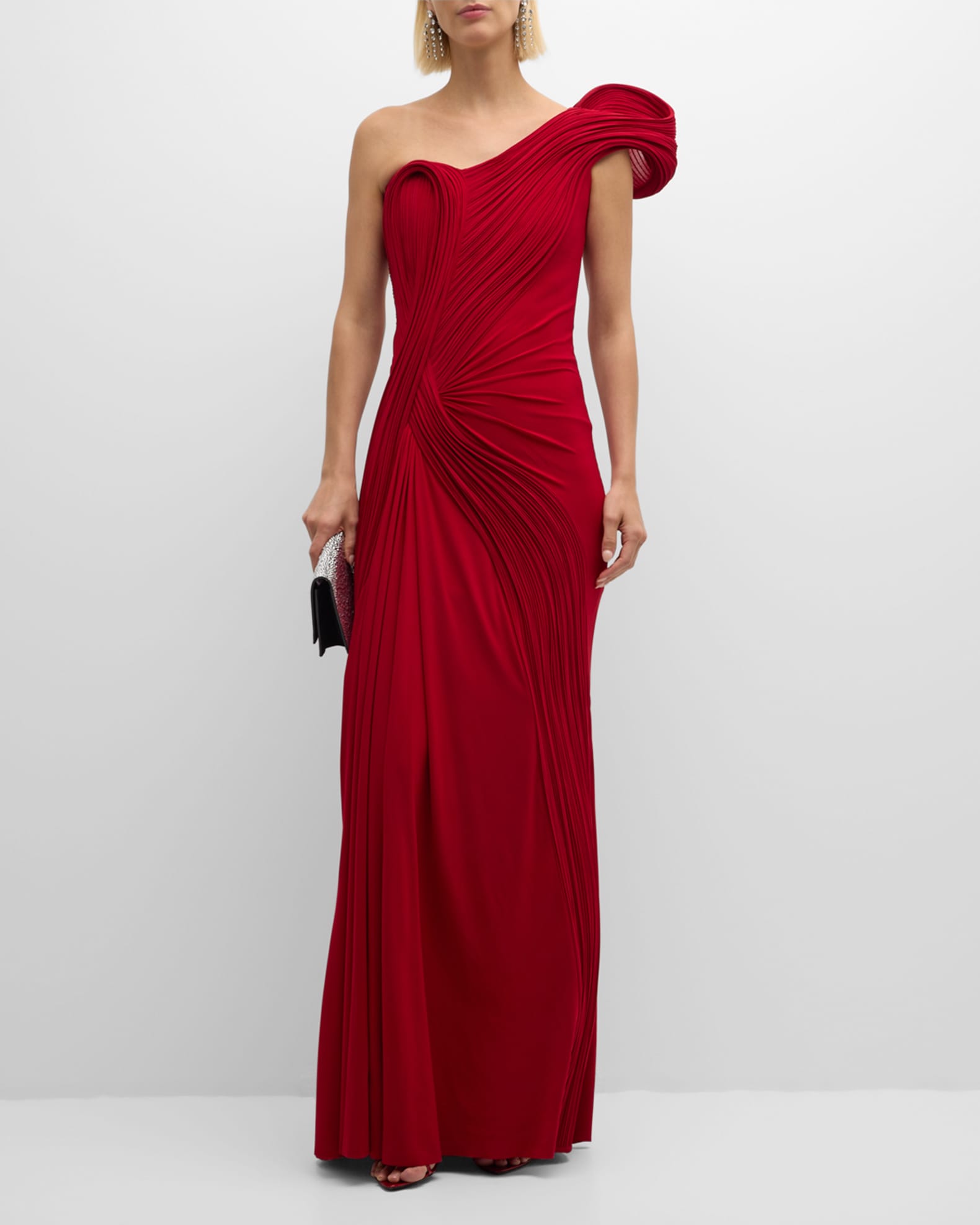 One Shoulder Jersey Gown With Slit Ivory