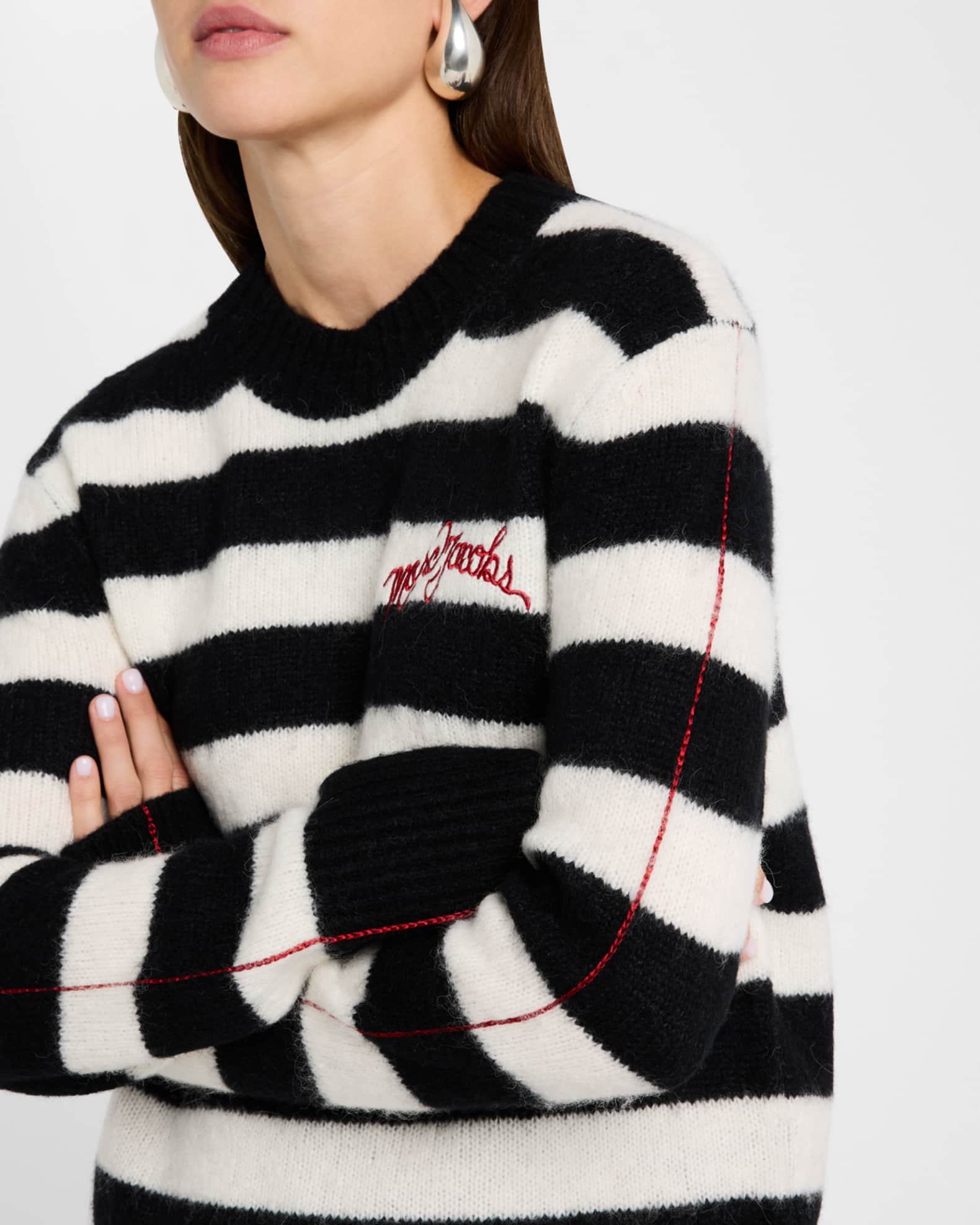Marc Jacobs Logo Striped Wool Crewneck Sweater Neiman Marcus