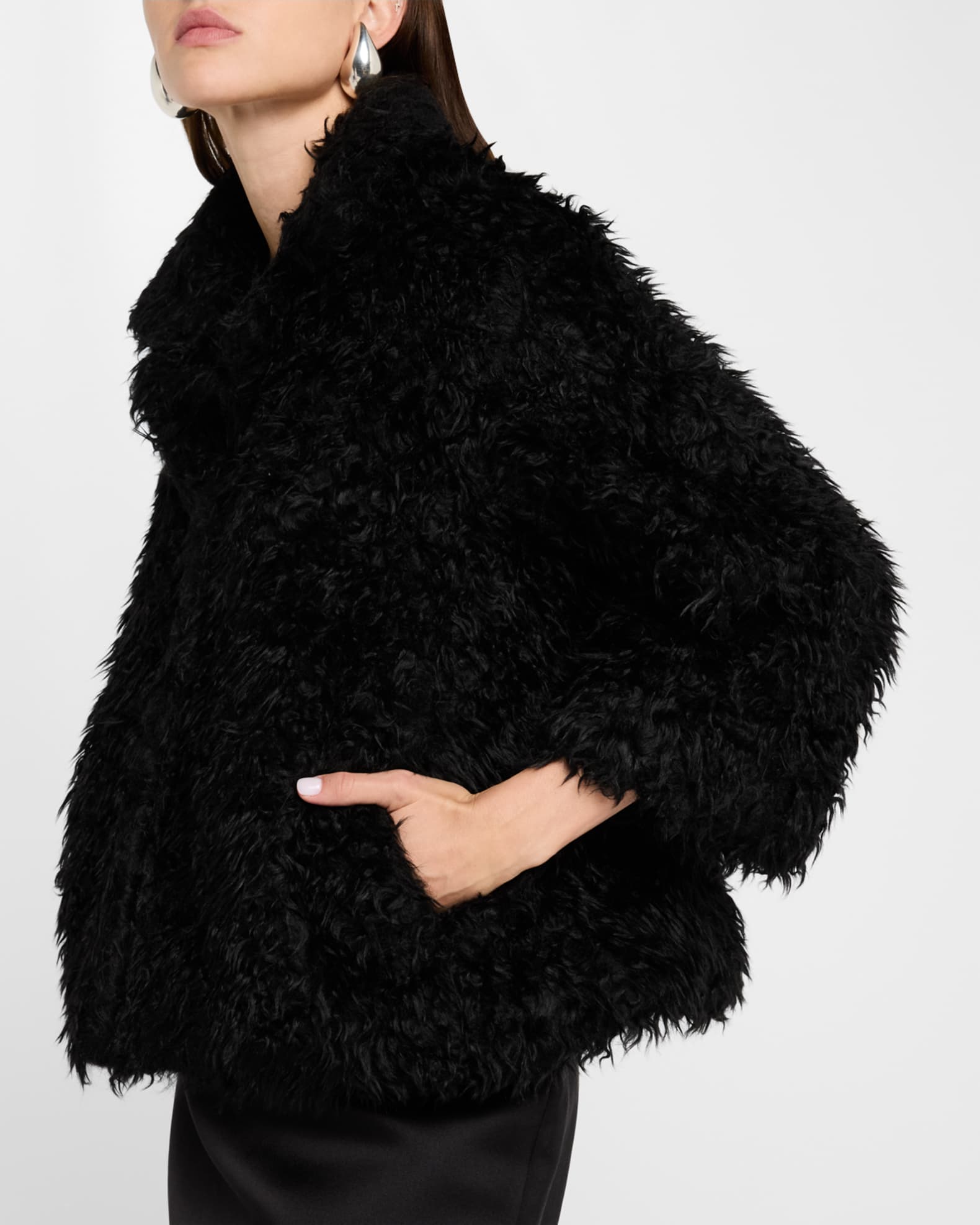 好きに DE PEAU LA GEM black coat middle shaggy ジャケット