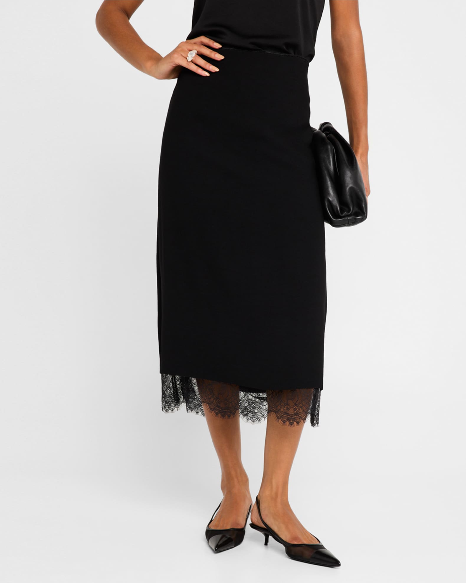 Vince Lace Paneled Straight Midi Skirt | Neiman Marcus Vince Lace Paneled Straight Midi Skirt | Neiman Marcus