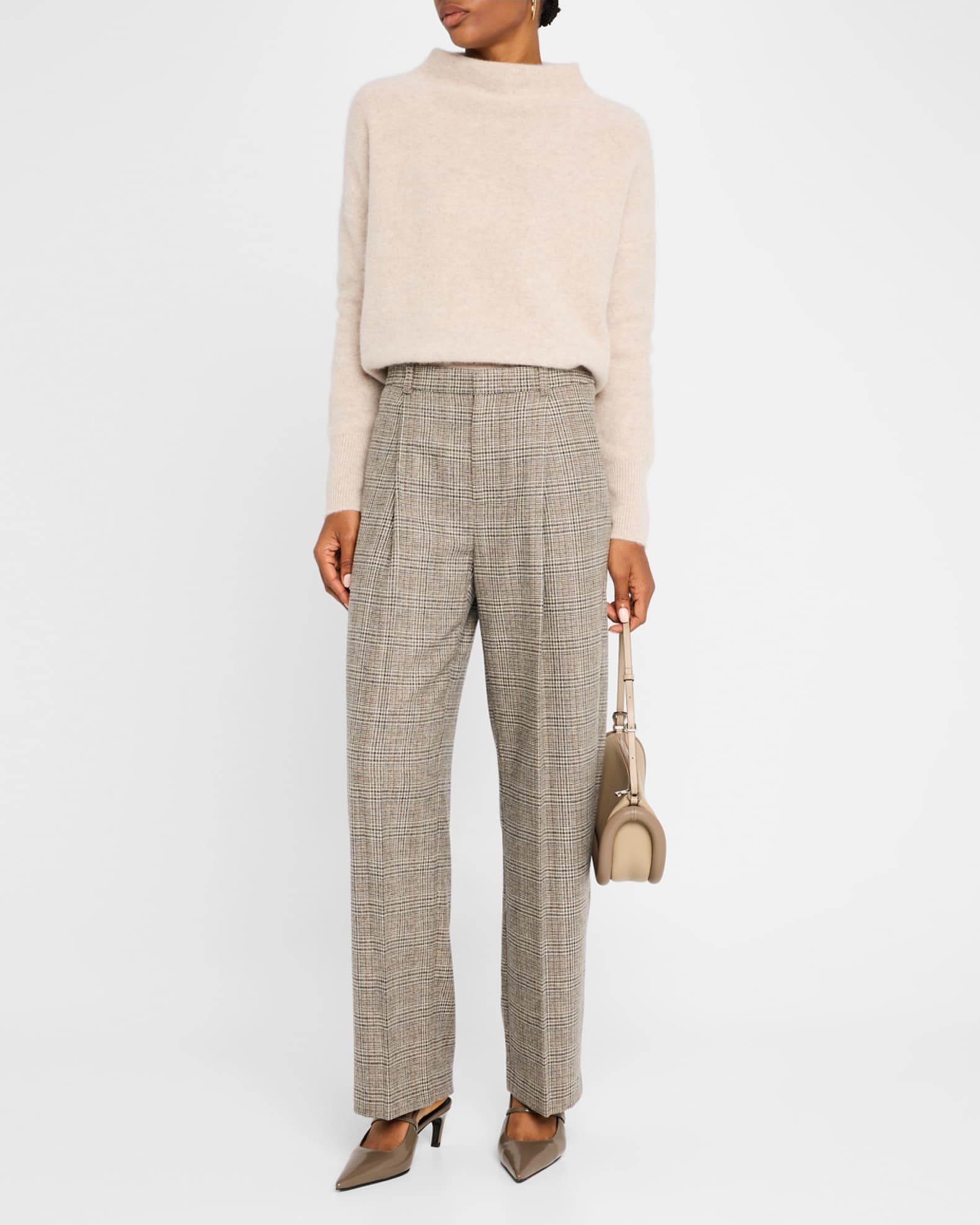 High-Rise Wool-Blend Plaid Trousers 1