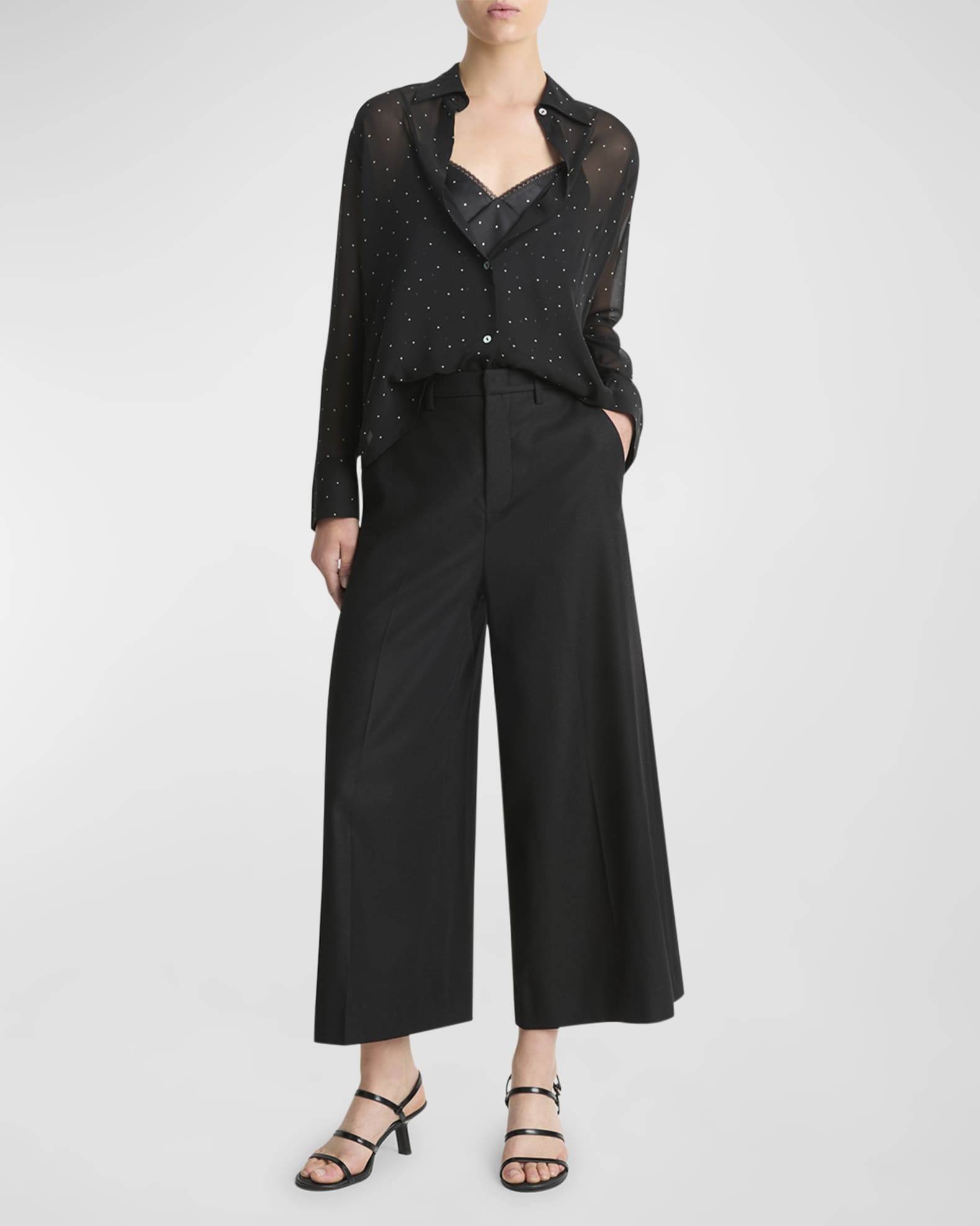 Vince Women s Sheer Dot Silk Blouse Black Blouses