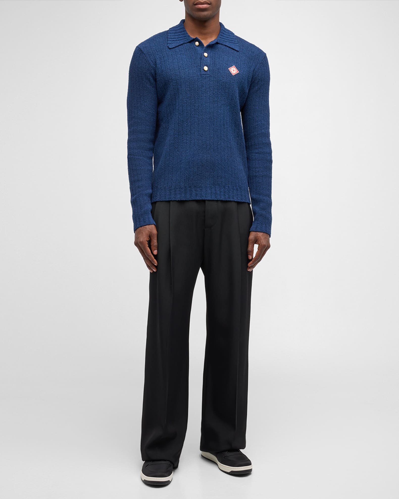 Men's Ribbed Boucle Polo Shirt - Thumbnail 2
