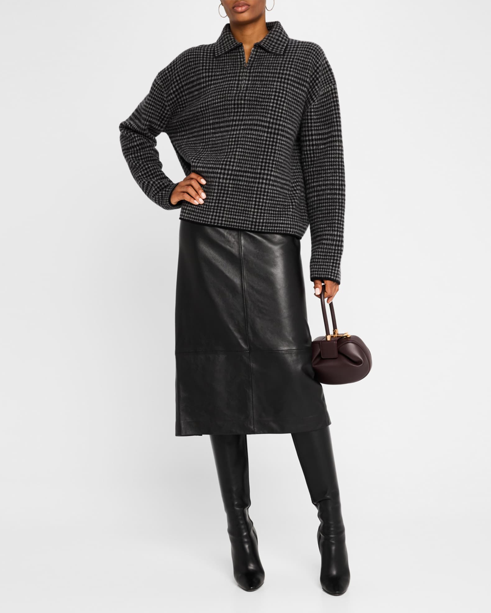 Wool and Cashmere Plaid Half Zip Sweater