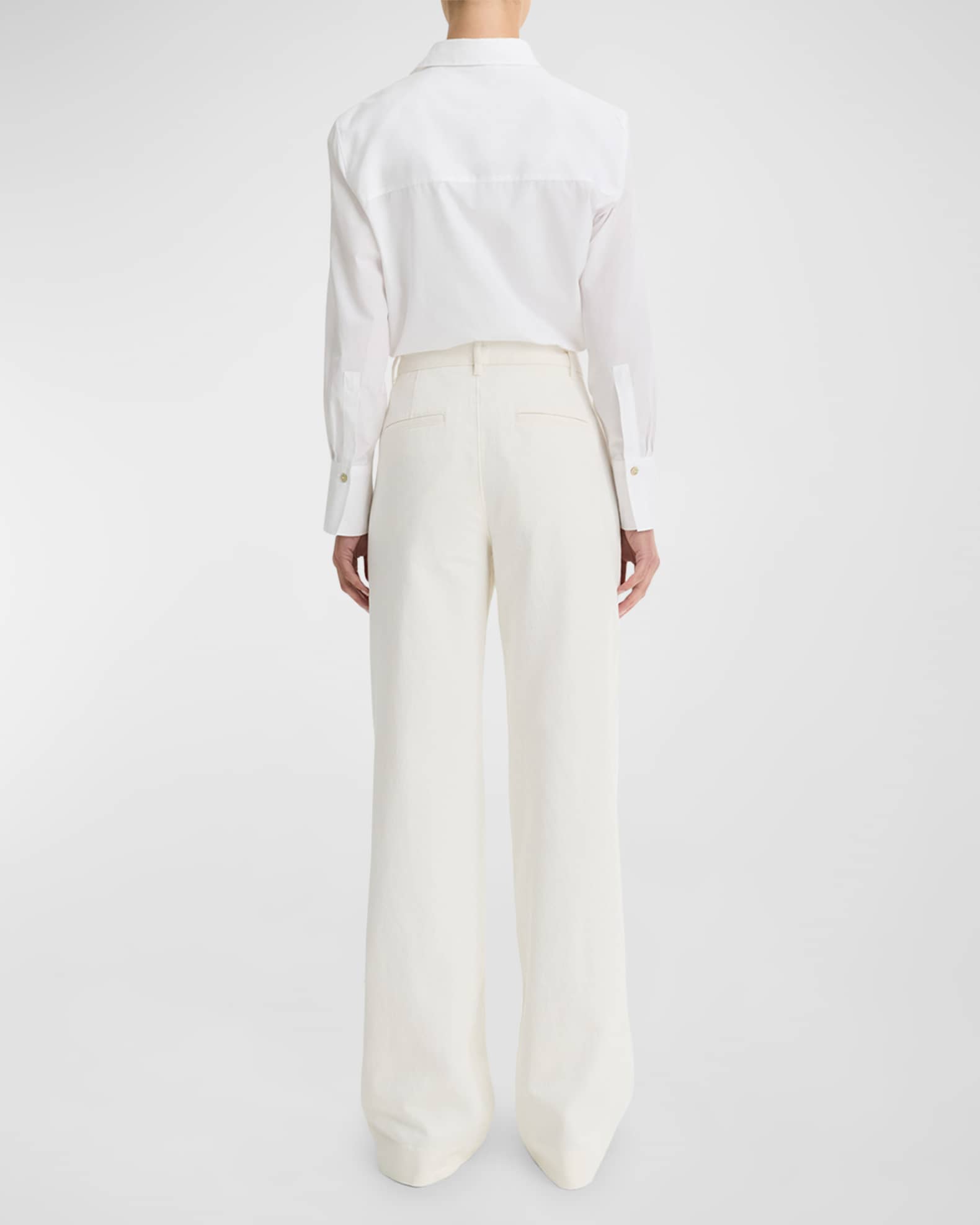 Cotton Double-Waistband Mid-Rise Trousers 1