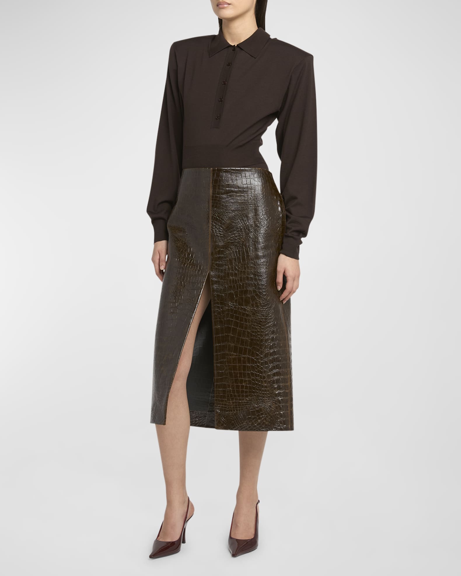 Stella McCartney GOLD skirt ロングスカート Stella McCartney Altermat Croc-Embossed Midi Skirt | Neiman