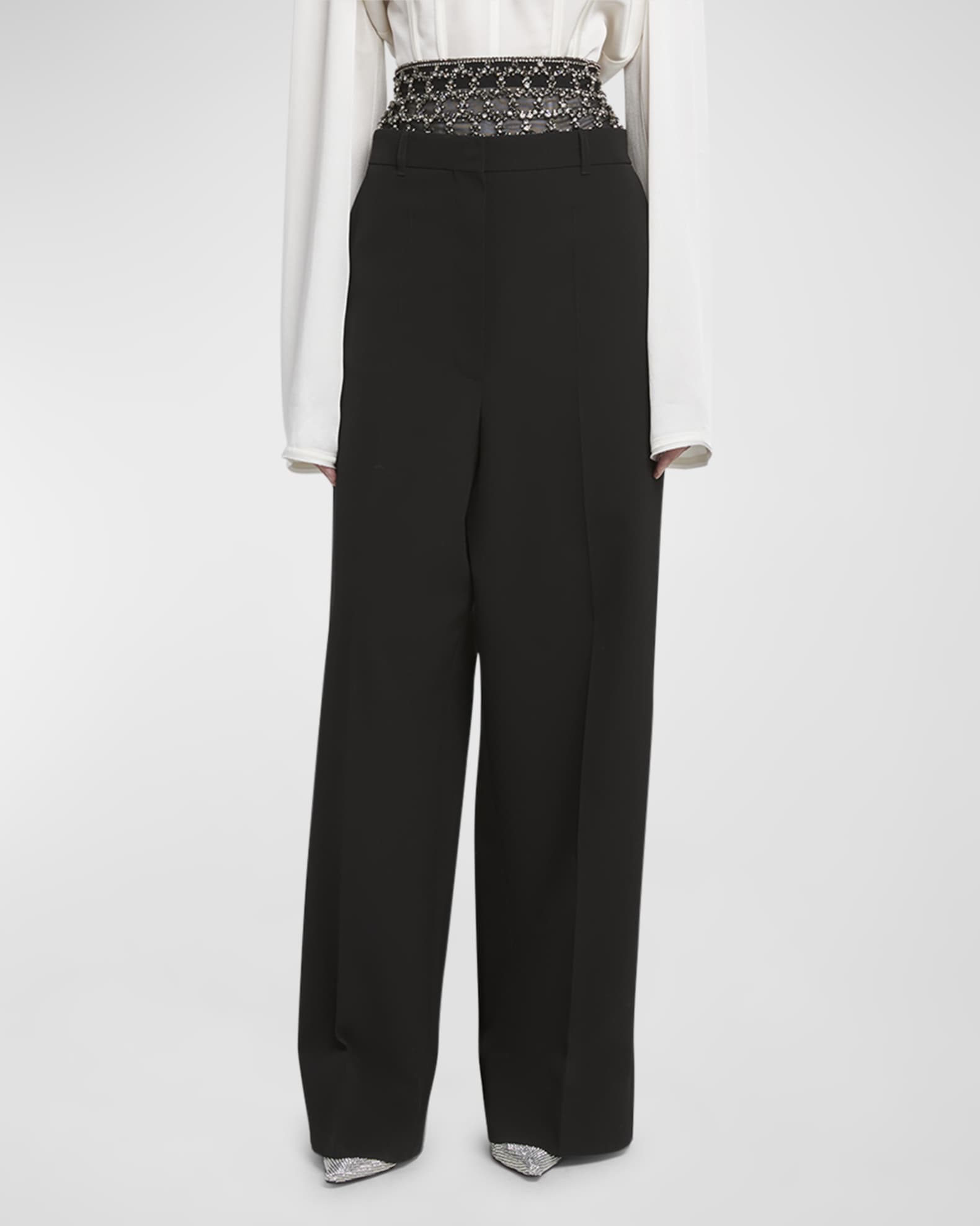 Stella McCartney Crystal Embellished Pleated Wide Leg Trousers Neiman Marcus