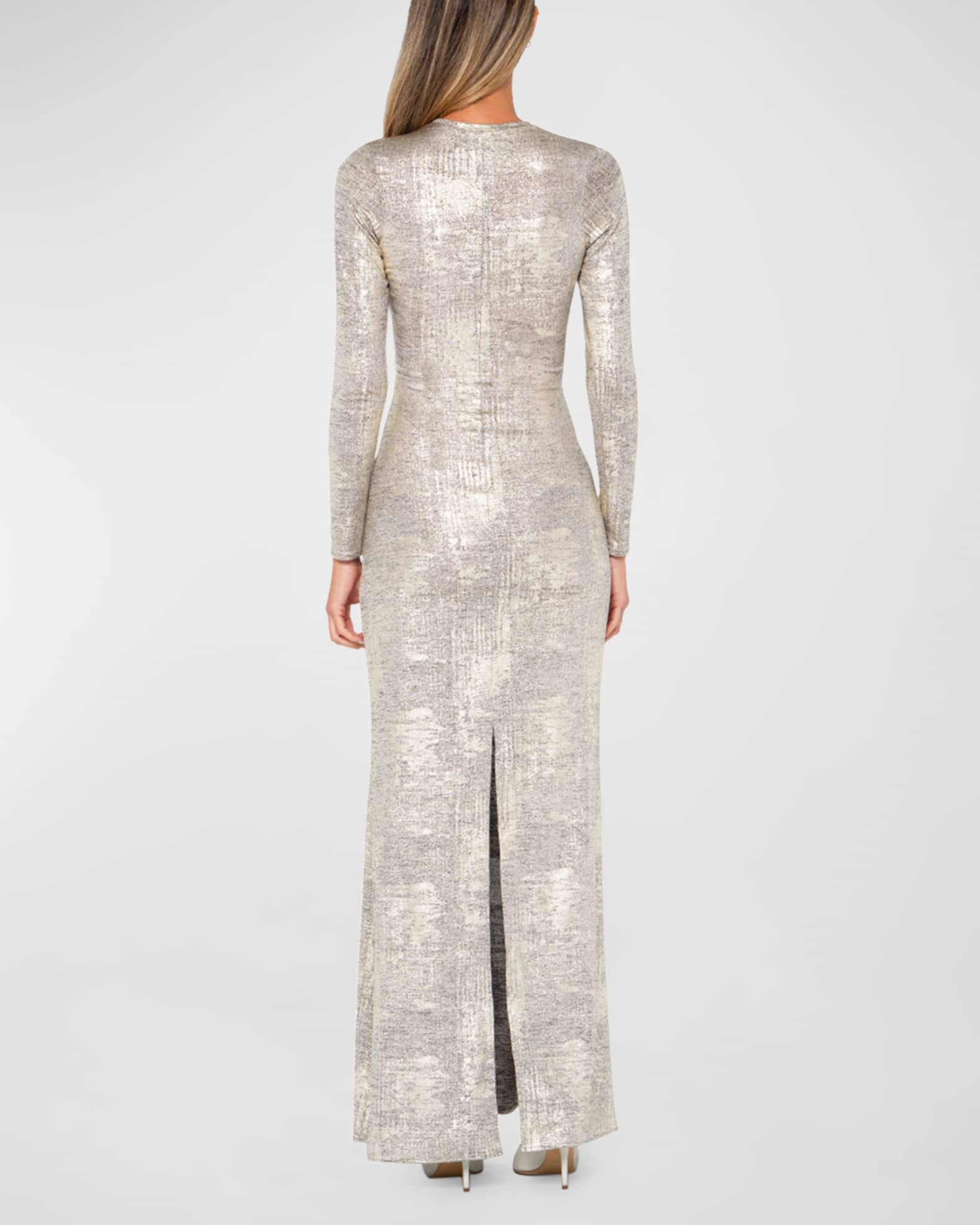 knee length dresses for ladies GLOW BABY BACKLESS METALLIC MAXI DRESS IN SILVER – AKIRA main image 0