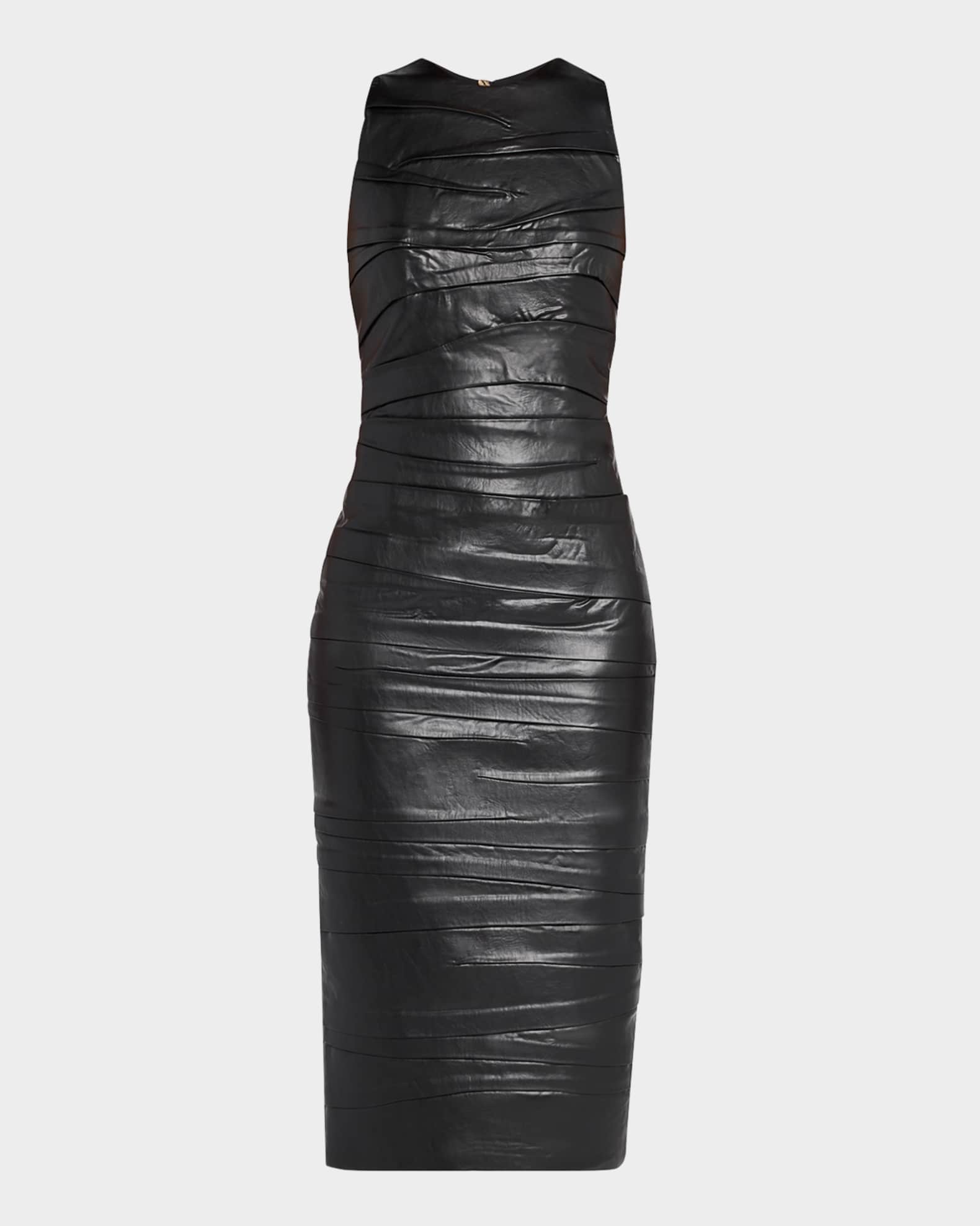 Brice Gathered Faux Leather Dress 0