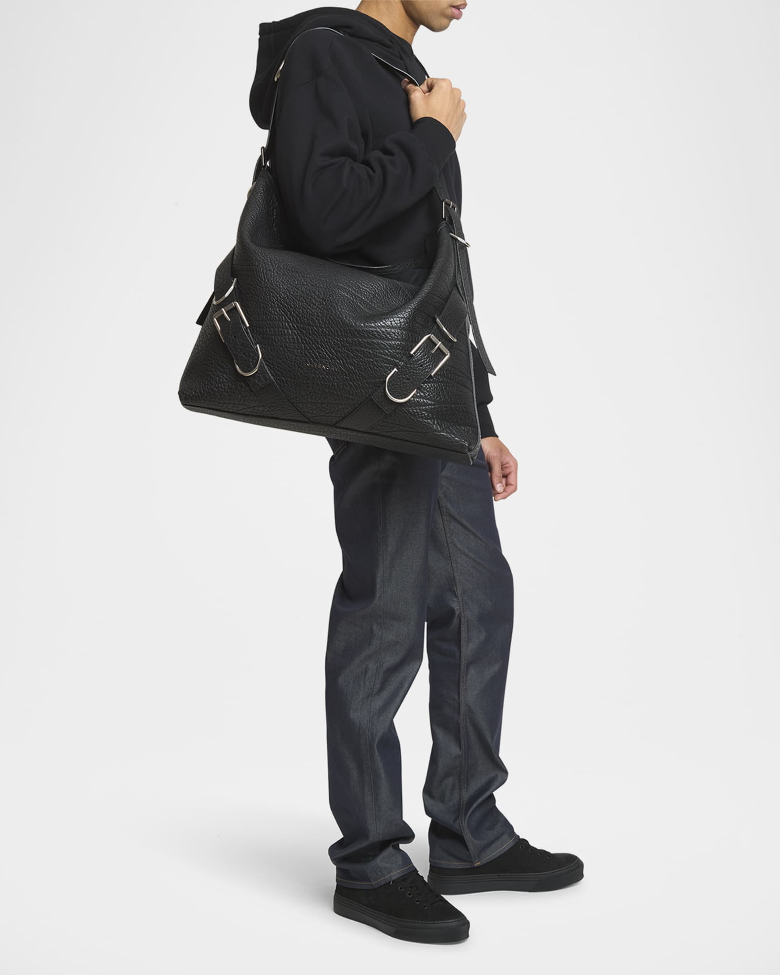 Givenchy Men's Voyou Large Bag in Embossed Leather | Neiman