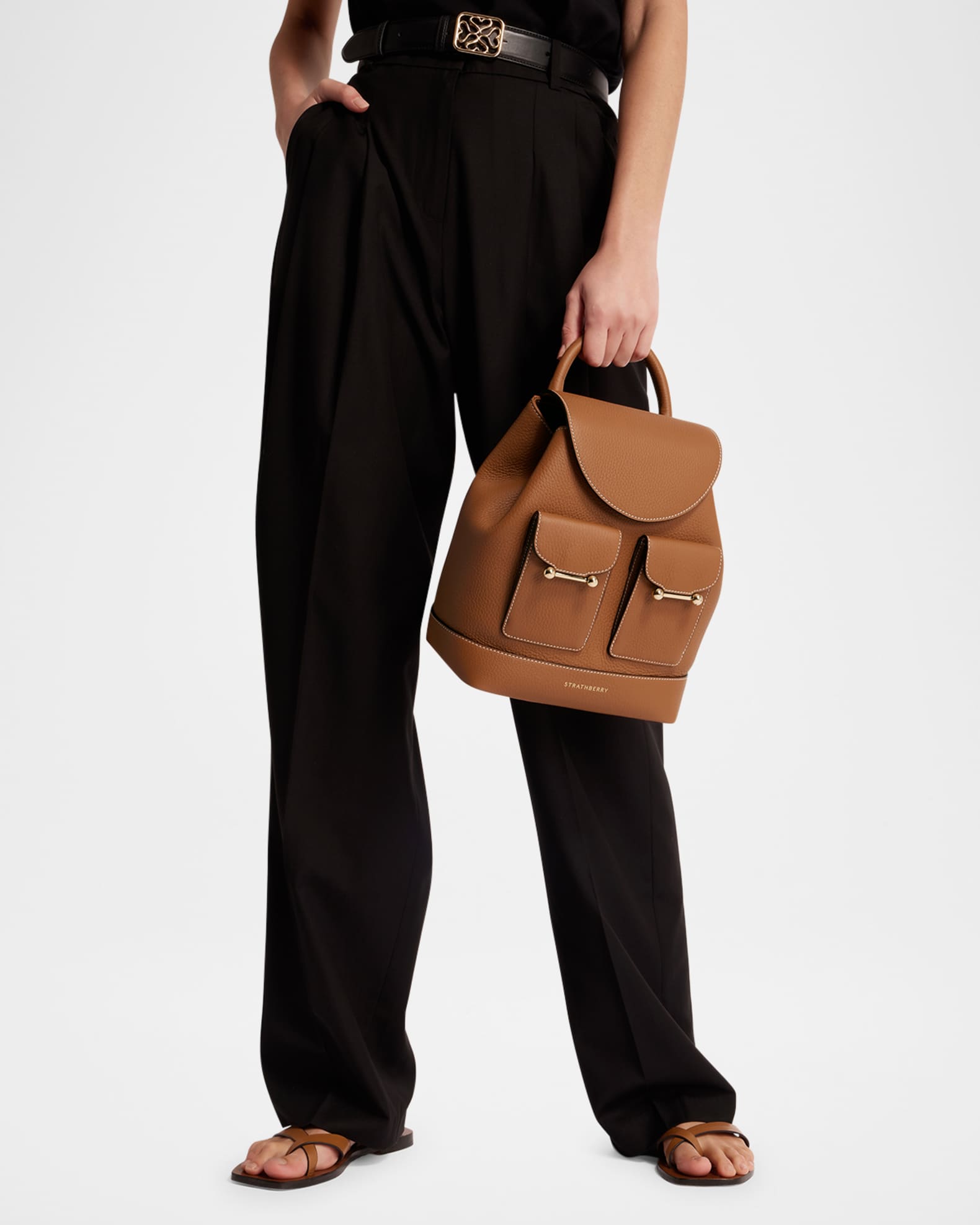 STRATHBERRY Osette Flap Calf Leather Backpack | Neiman Marcus