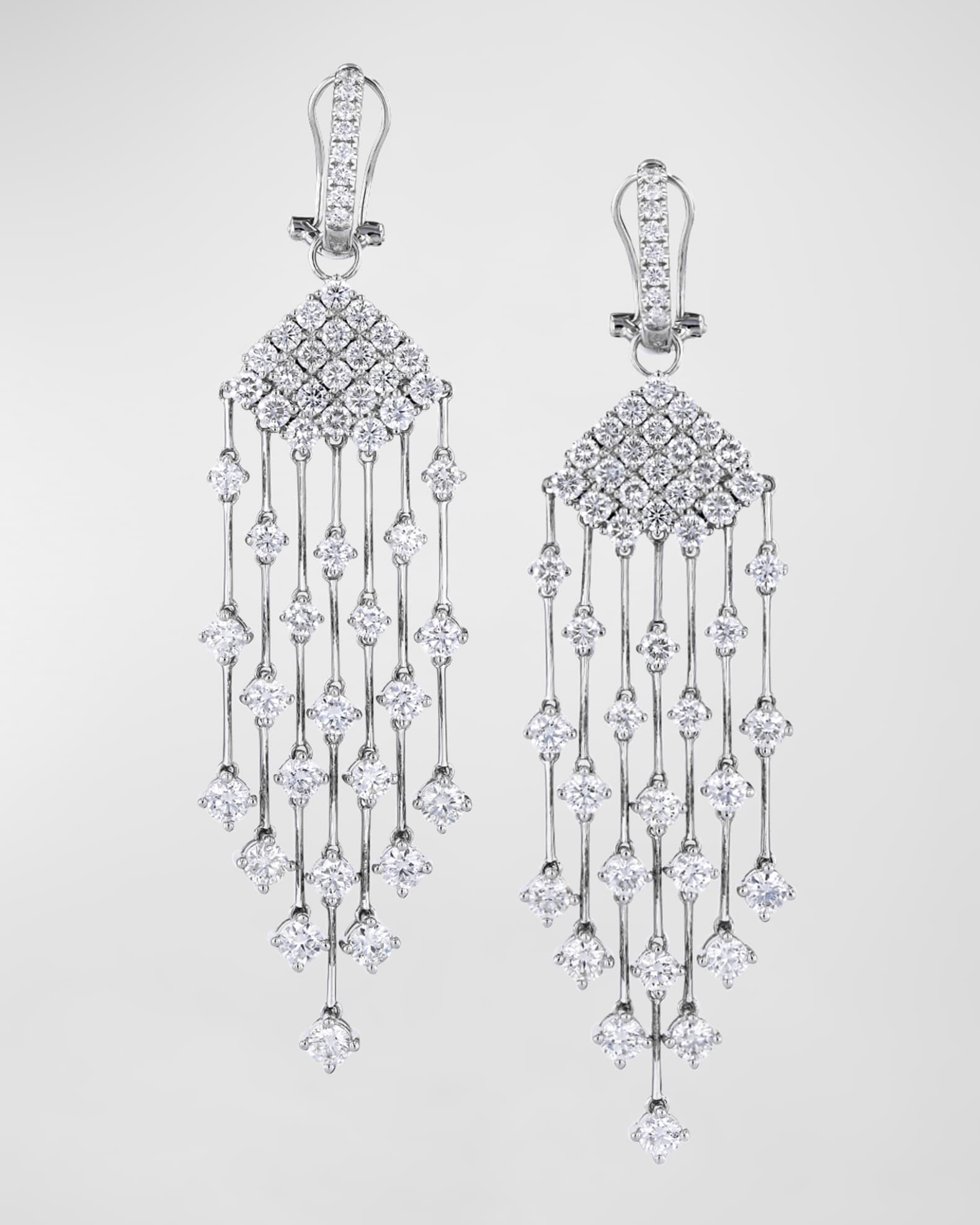18K White Gold Diamond Pyramid Statement Earrings, 10.01tcw, 3.19"L x 0.87"W 0