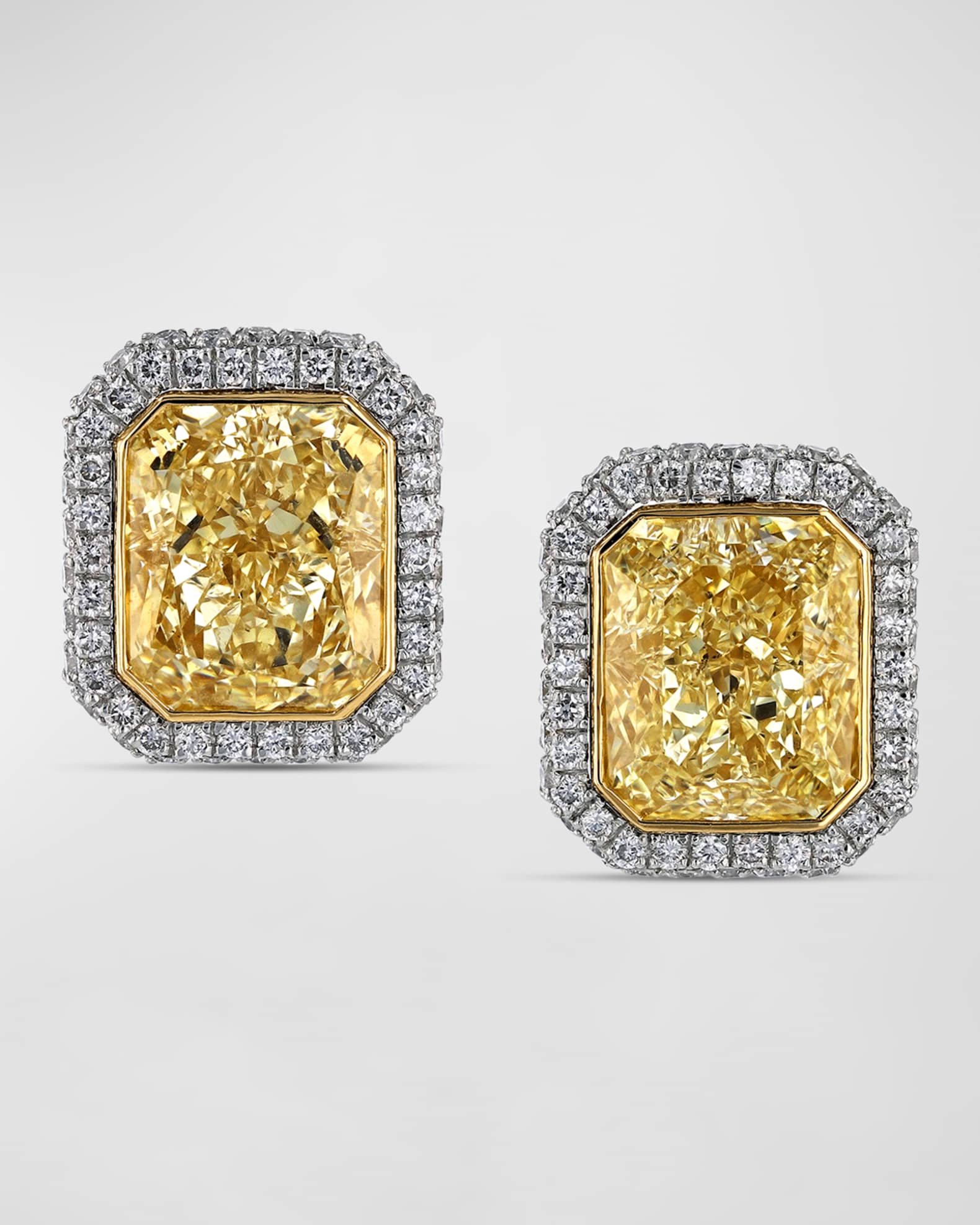 Platinum and 18K Yellow Gold Radiant Diamond Martini Stud Earrings, 7.2tcw, 0.50"L x 0.45"W 0