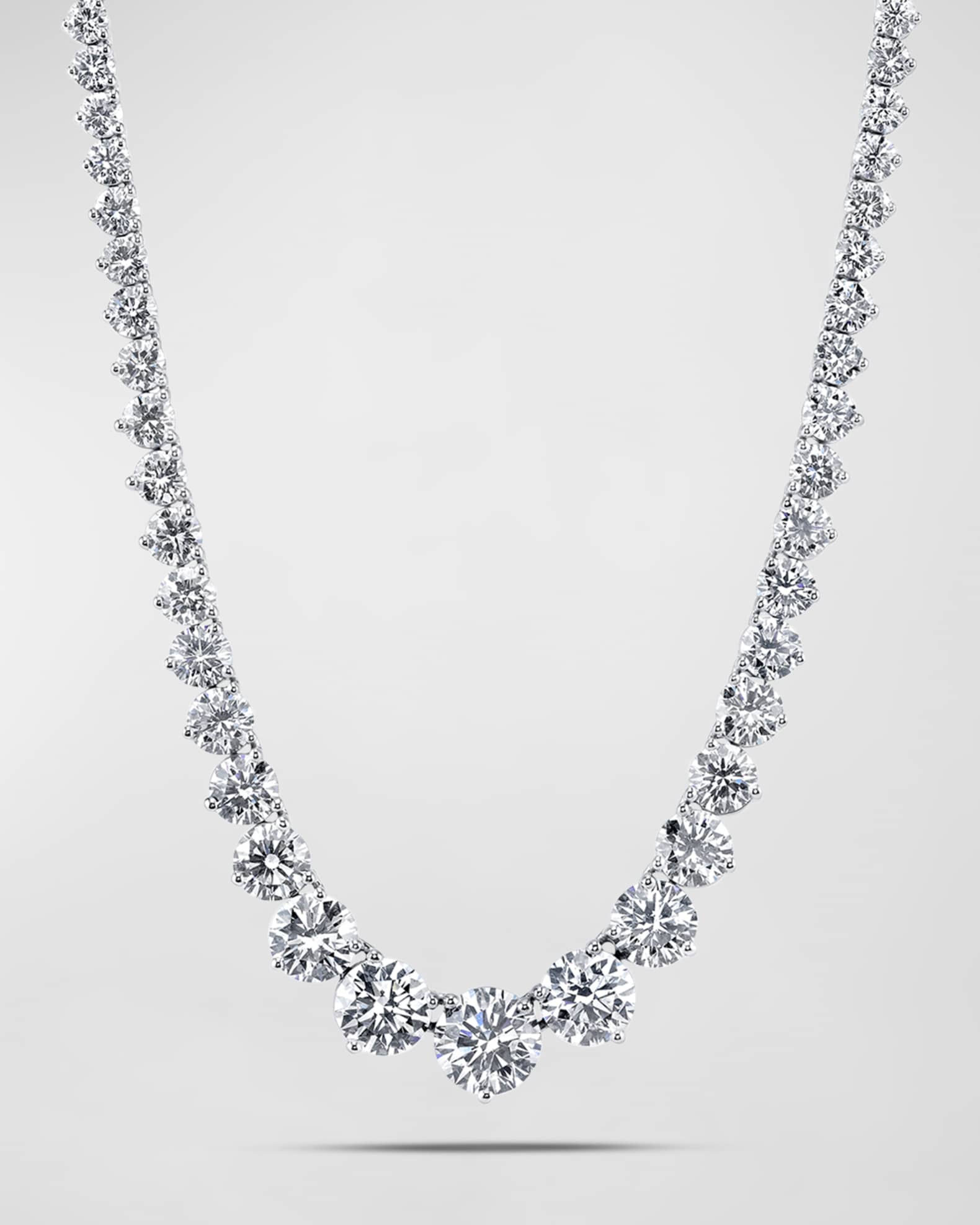 Platinum Three-Prong Round White Diamond Riviera Necklace, 31.17tcw, 16" 0