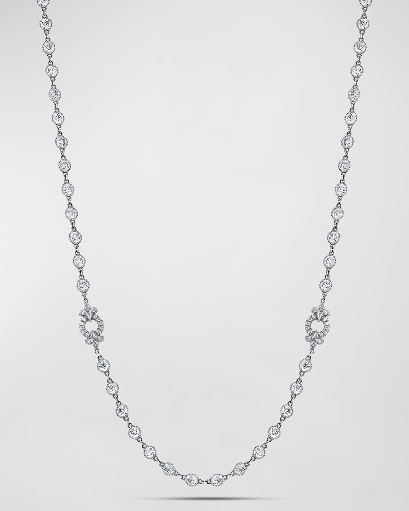 Platinum Handmade Diamond Necklace with Fleur De Lis Stations 19.88tcw 16