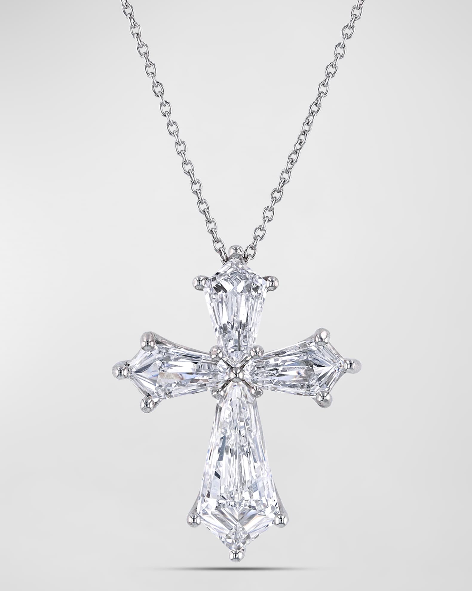 Platinum Four Stone Kite Cut Diamond Cross Pendant Necklace 16 L 3.16tcw