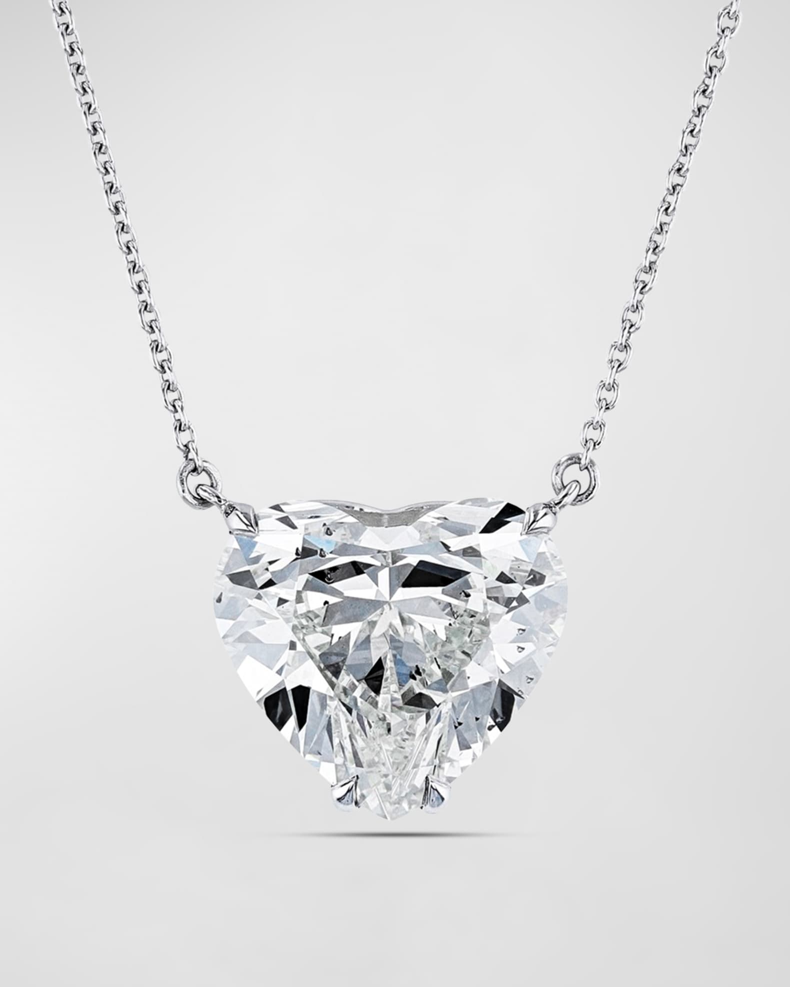 Platinum Large Floating Heart-Cut Diamond Pendant Necklace, 8.22tcw, 16" 0