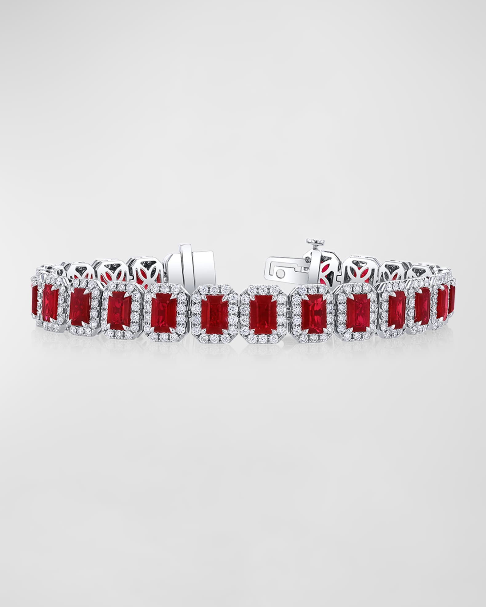 Neiman Marcus Diamonds 18K White Gold Ruby Center with Diamond Halo