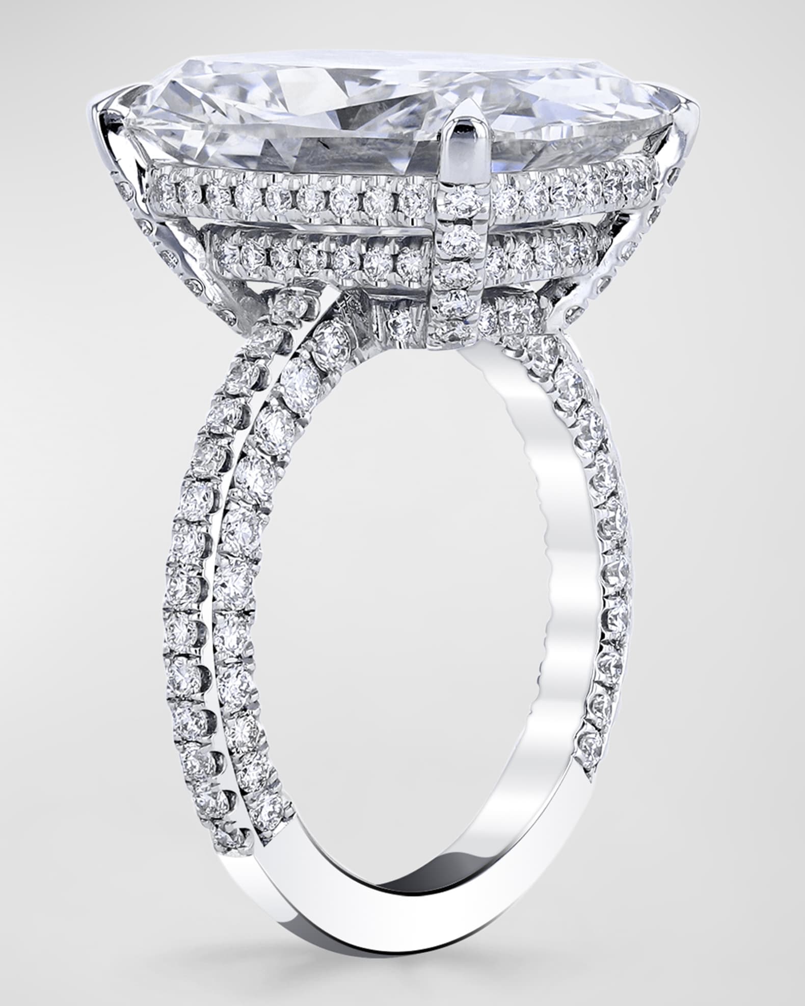 Platinum White Cushion Diamond Ring with 3 Sided  Micro Pave Shank and Basket, Size 6.5, 23.72tcw 1
