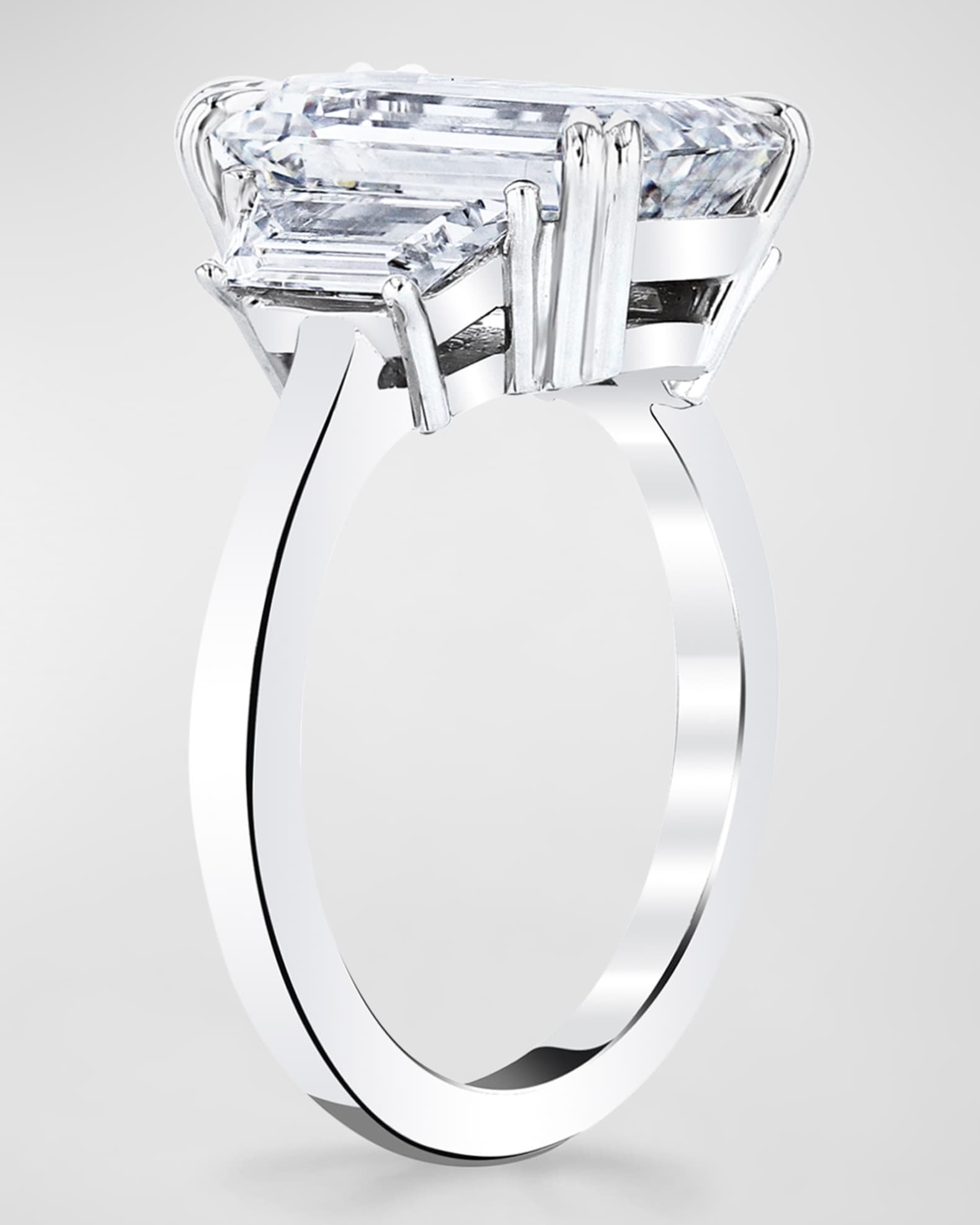 Platinum 3 Stone Ring with White Diamond Emerald Cut Center and White Diamond Trapezoid Cut Sides, Size 6.5, 11.98tcw 1