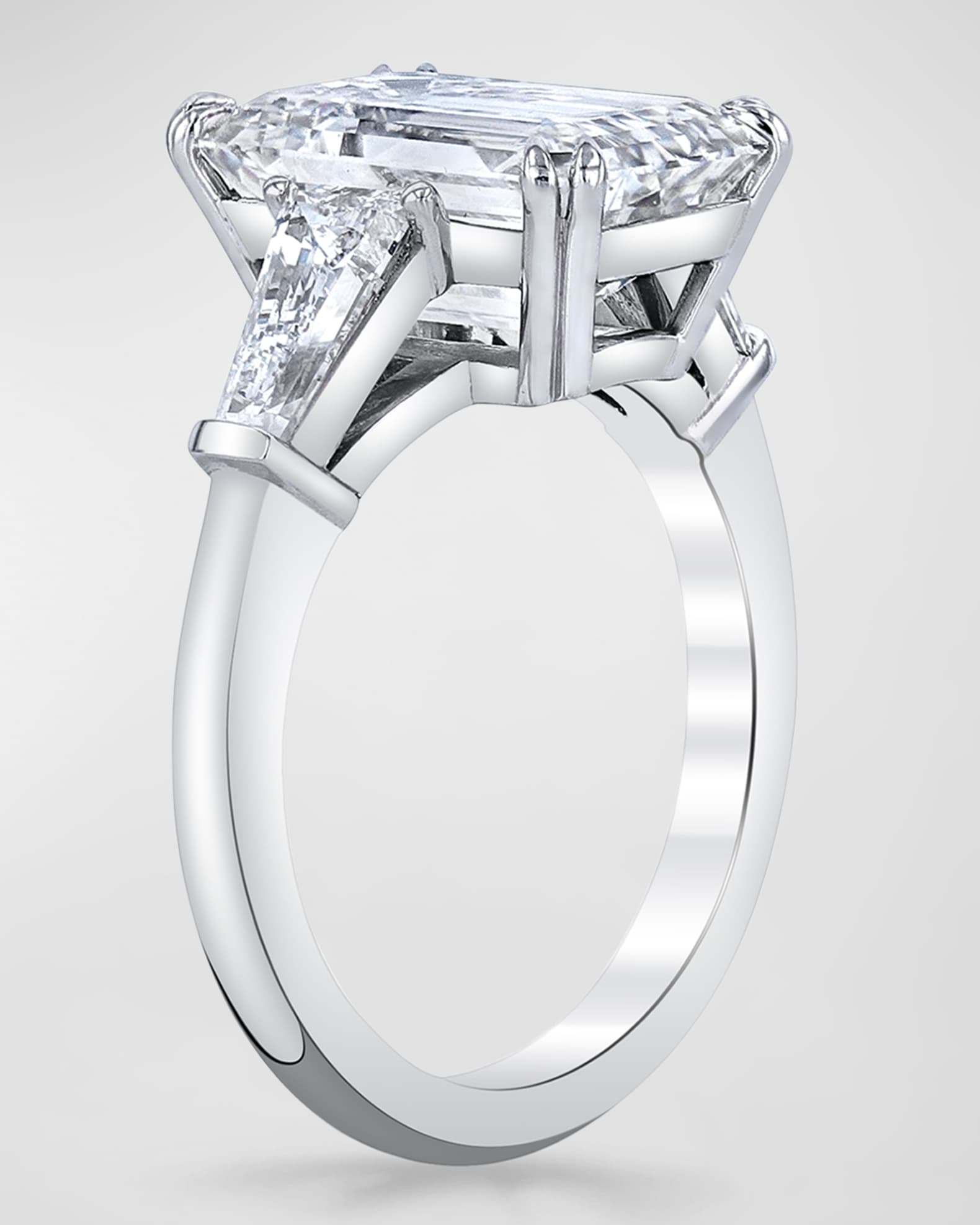 Platinum 3 Stone Diamond Ring with White Emerald Cut Center and Tapered Baguette Sides, Size 6.5, 12.1tcw 1