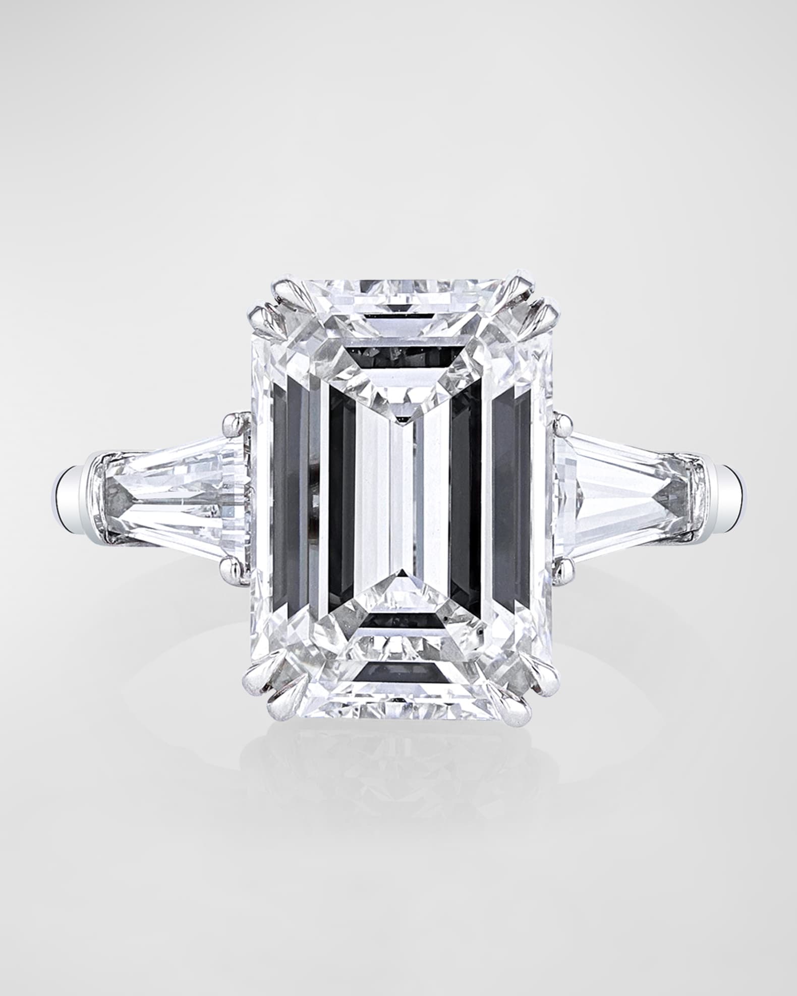 Platinum 3 Stone Diamond Ring with White Emerald Cut Center and Tapered Baguette Sides, Size 6.5, 12.1tcw 0