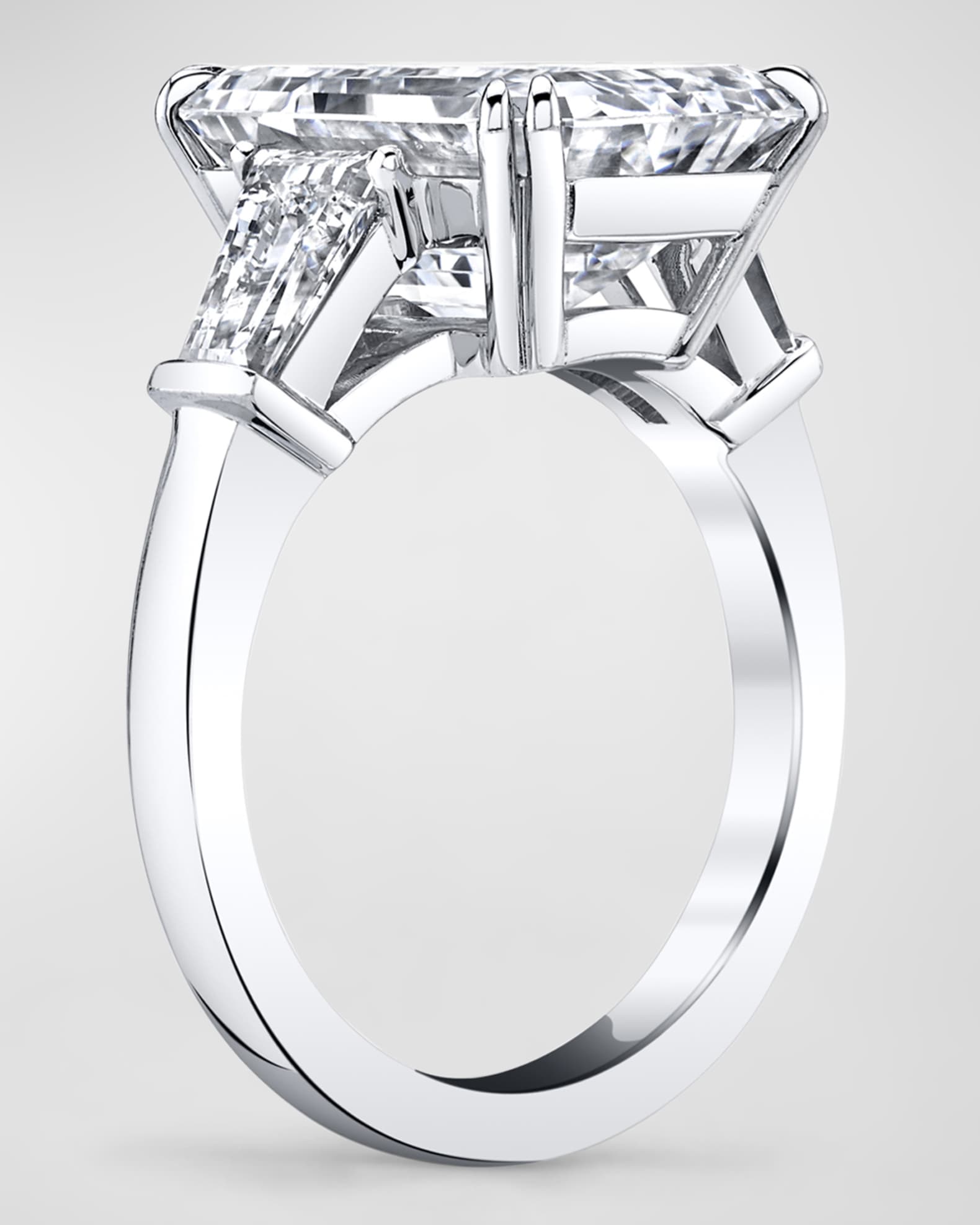 Platinum 3 Stone Diamond Ring with White Emerald Cut Center and Tapered Baguette Sides, Size 6.5, 17.14tcw 1