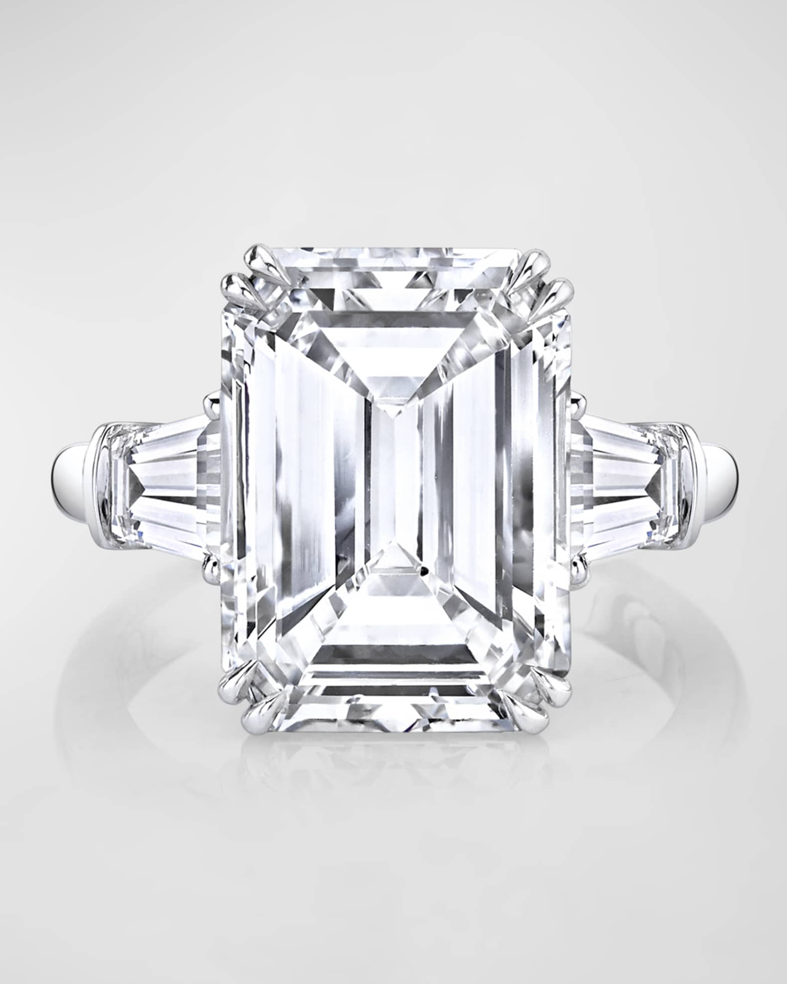 Platinum 3 Stone Diamond Ring with White Emerald Cut Center and Tapered Baguette Sides, Size 6.5, 17.14tcw 0