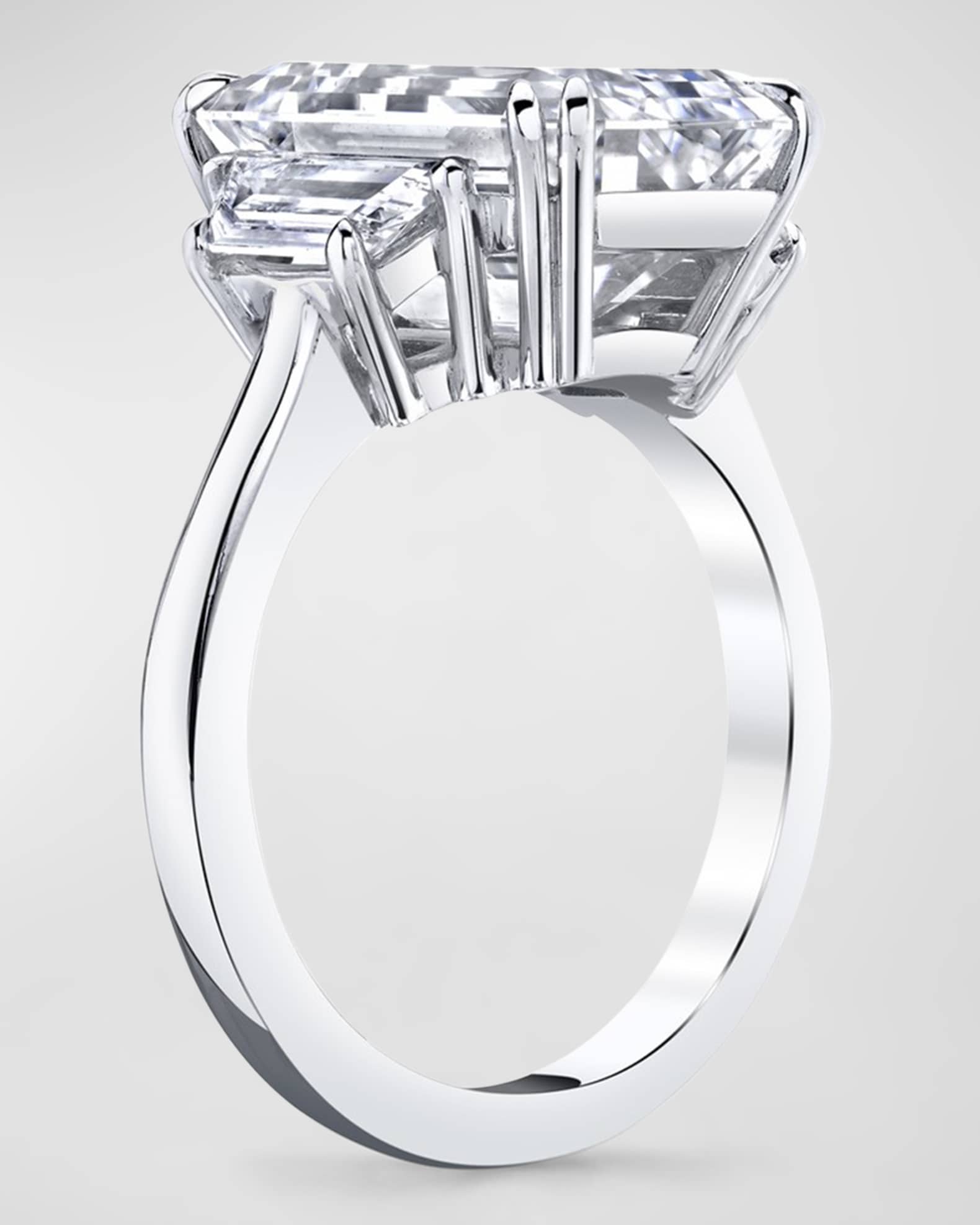 Platinum 3 Stone Ring with White Diamond Emerald Cut Center and White Diamond Trapezoid Sides, Size 6.5, 17.82tcw 1