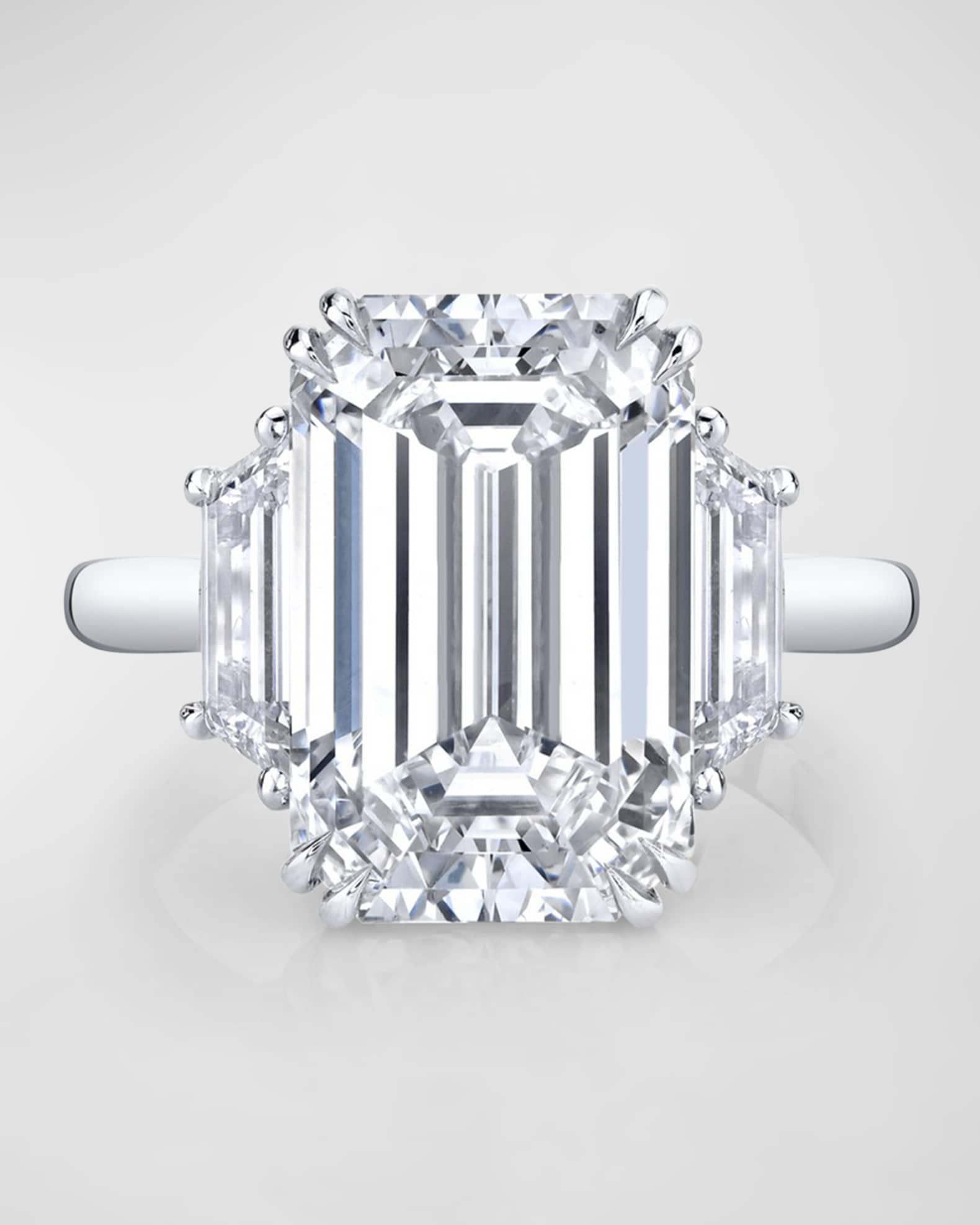 Platinum 3 Stone Ring with White Diamond Emerald Cut Center and White Diamond Trapezoid Sides, Size 6.5, 17.82tcw 0