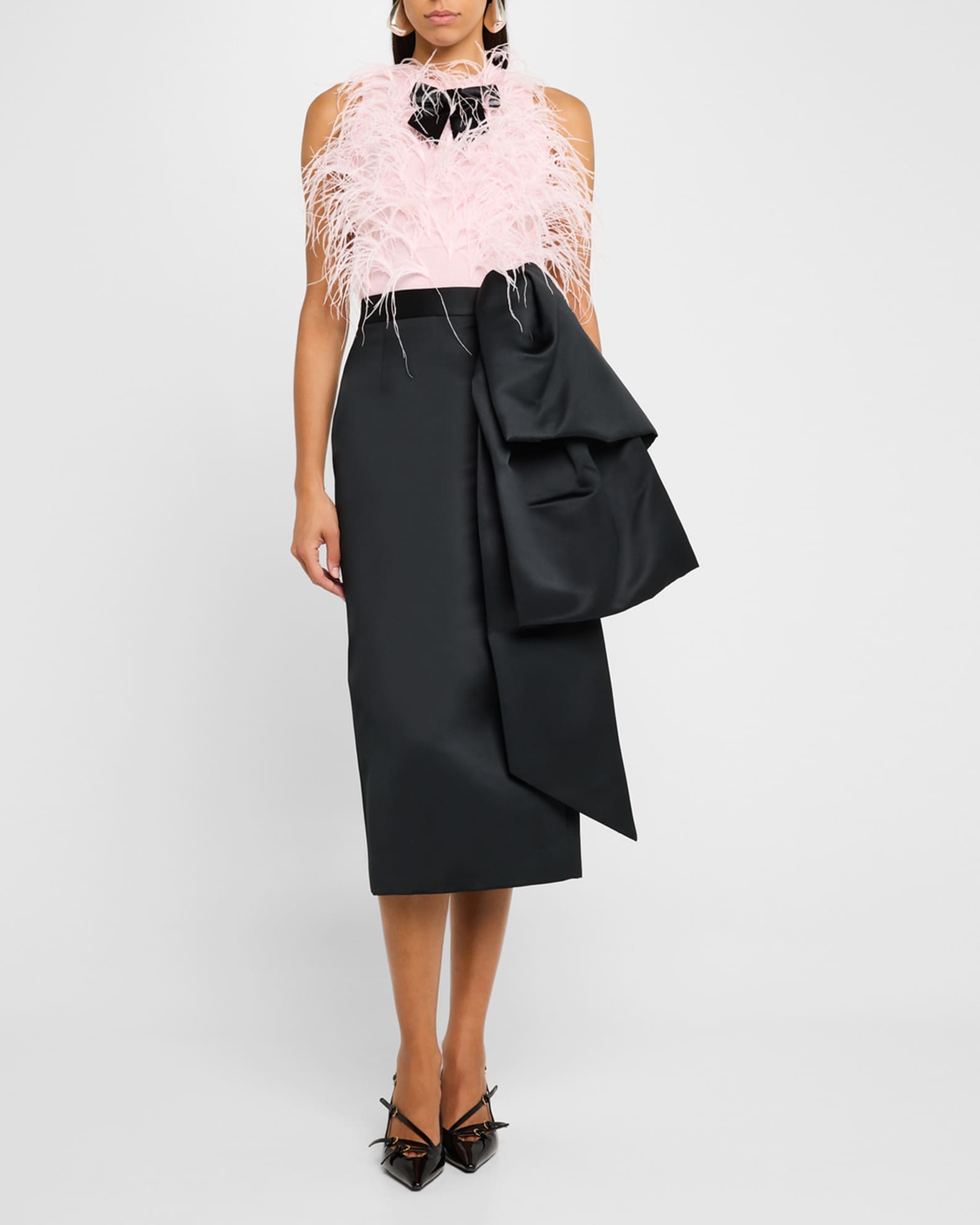 SHUSHU TONG Bow Embellished Satin Midi Skirt Neiman Marcus