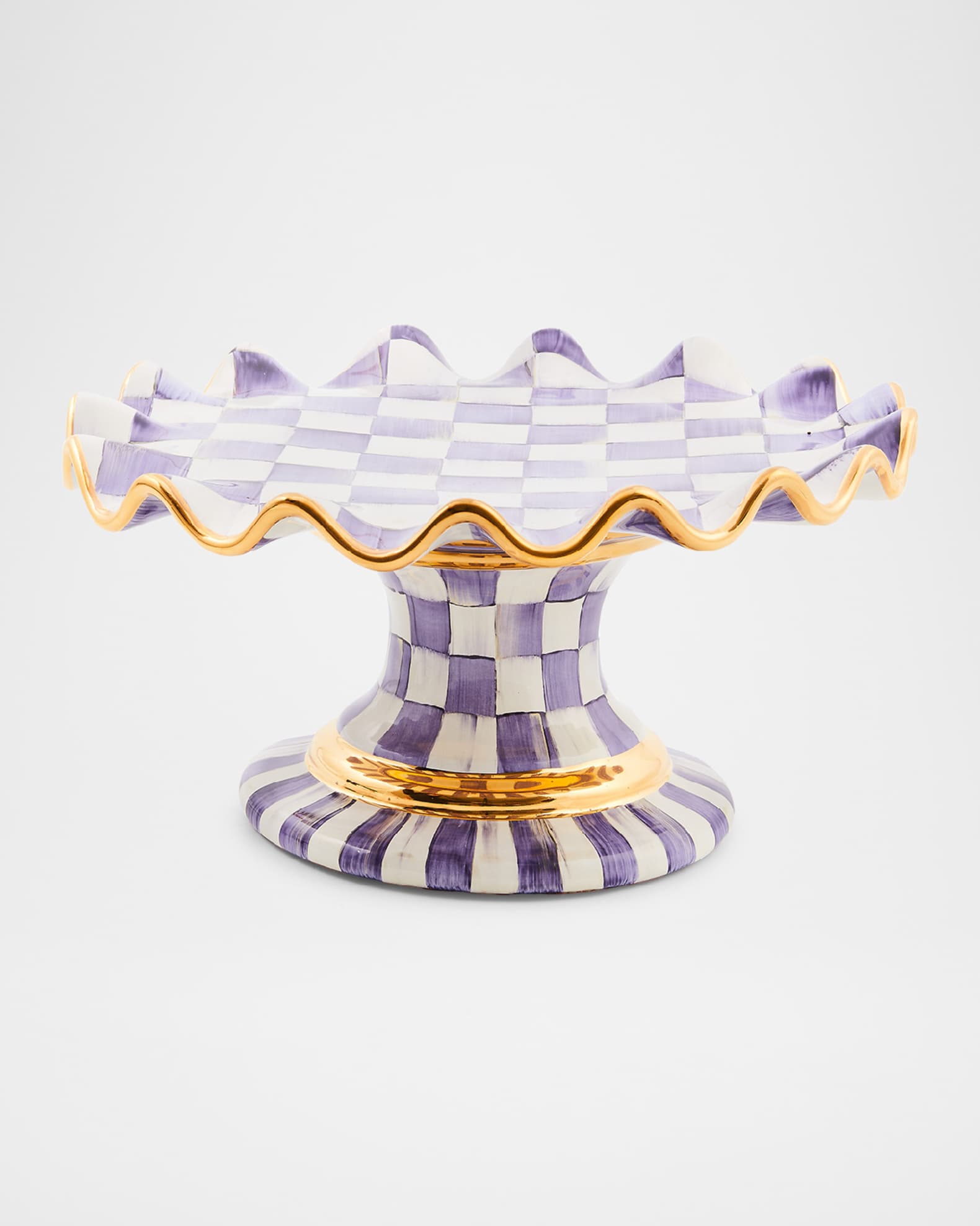 MacKenzie-Childs Plum Check Fluted Ceramic Cake Stand