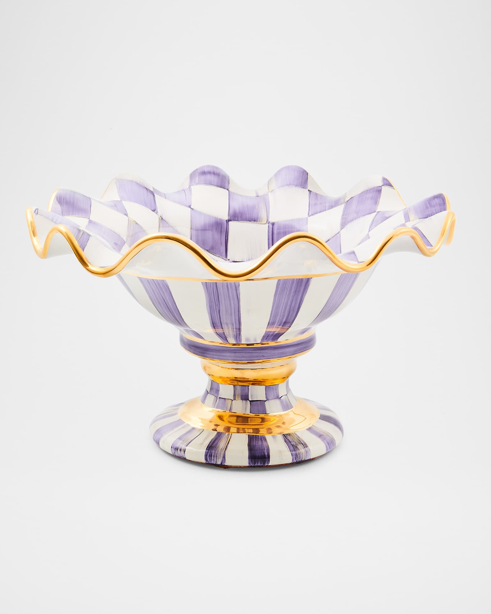 MacKenzie-Childs Plum Check Fluted Ceramic Compote | Neiman Marcus