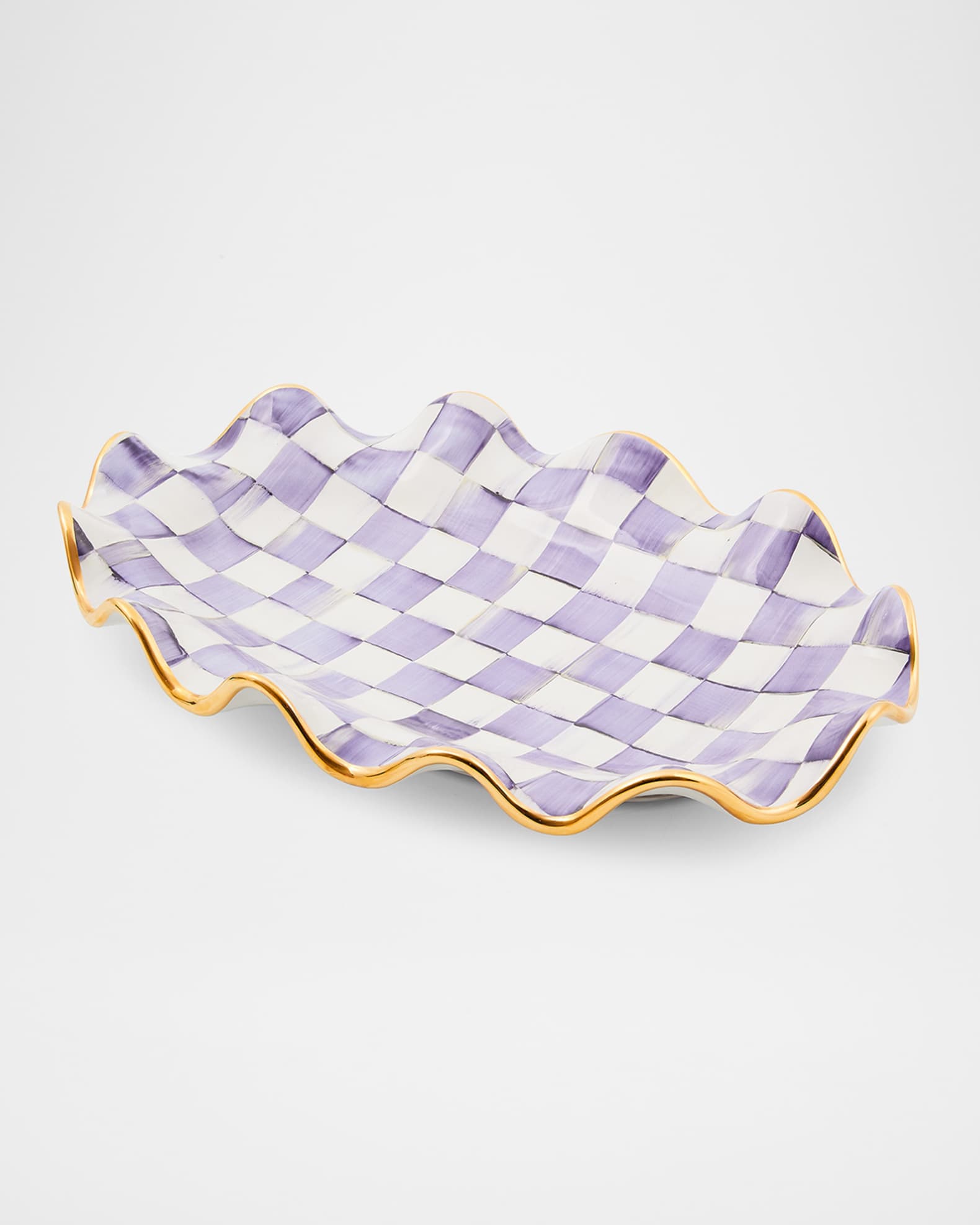MacKenzie-Childs Plum Check Fluted Ceramic Serving Platter | Neiman Marcus