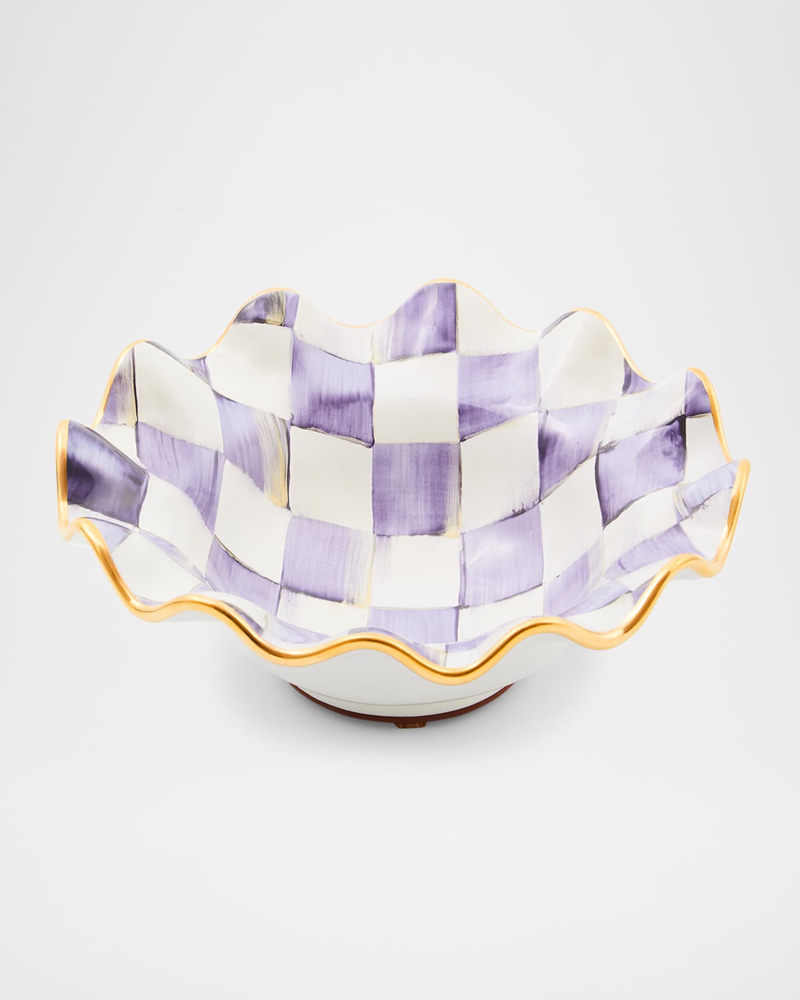 Plum Check Fluted Ceramic Breakfast Bowl 1