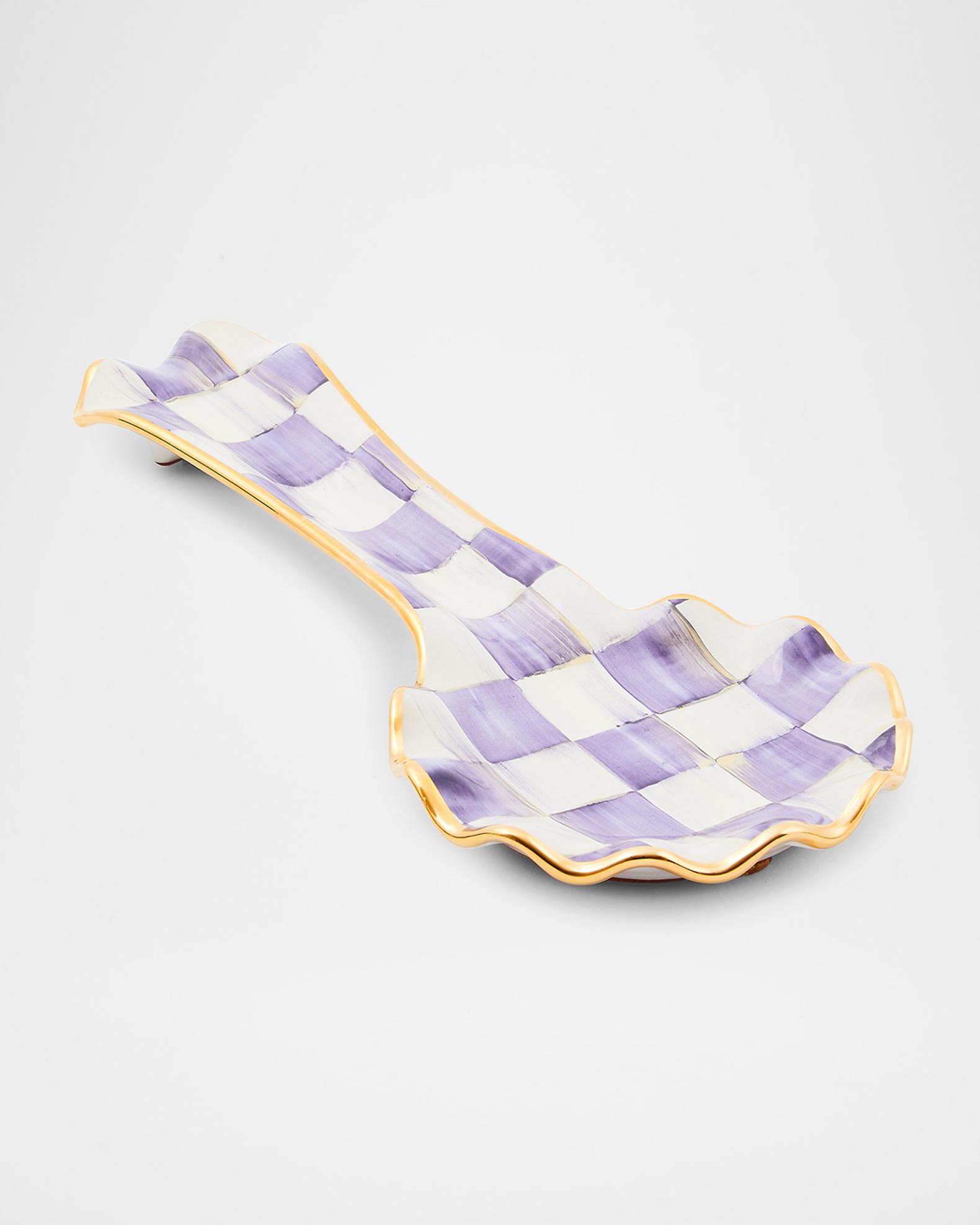 MacKenzie-Childs Violet Check Ceramic Spoon Rest | Neiman Marcus