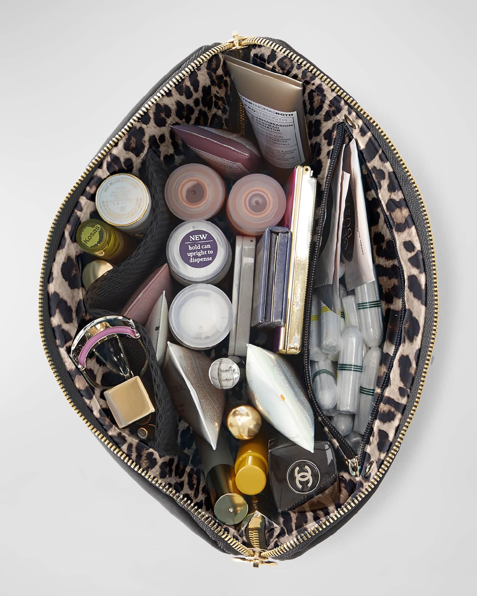KUSSHI Vacationer Leather Makeup Bag, Red/Leopard Neiman Marcus