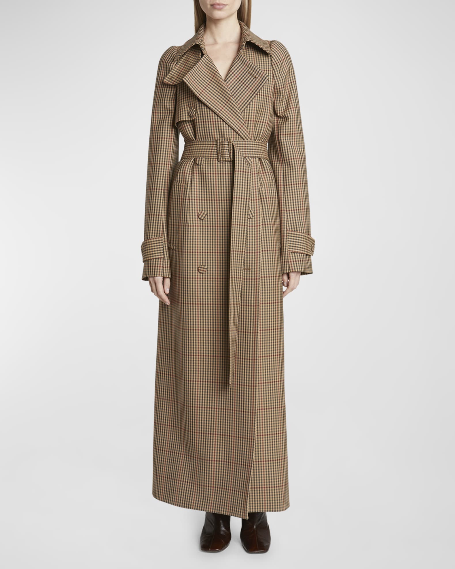 Dries Van Noten Remis Wool Check Belted Trench Coat Neiman Marcus