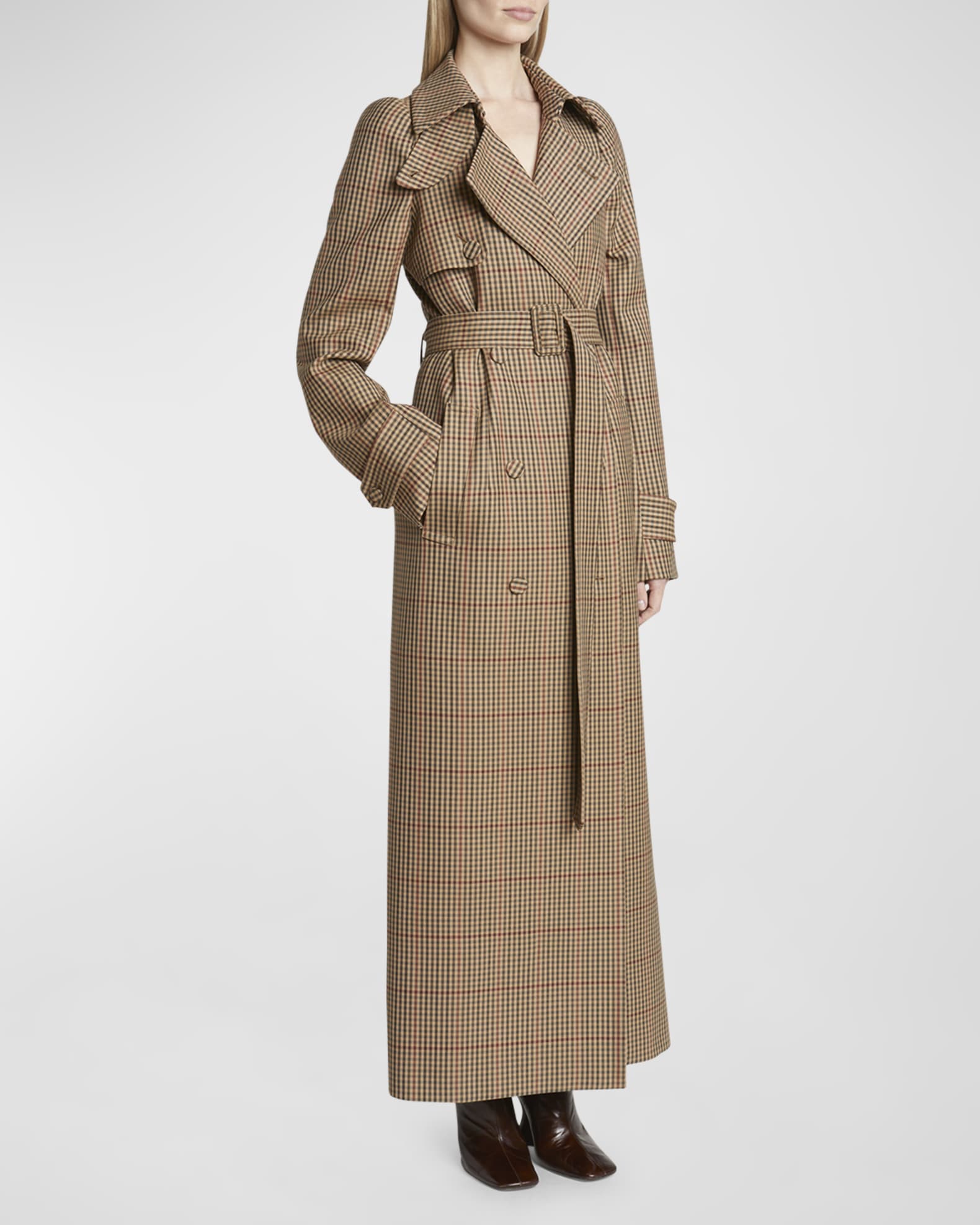 Dries Van Noten Remis Wool Check Belted Trench Coat Neiman Marcus