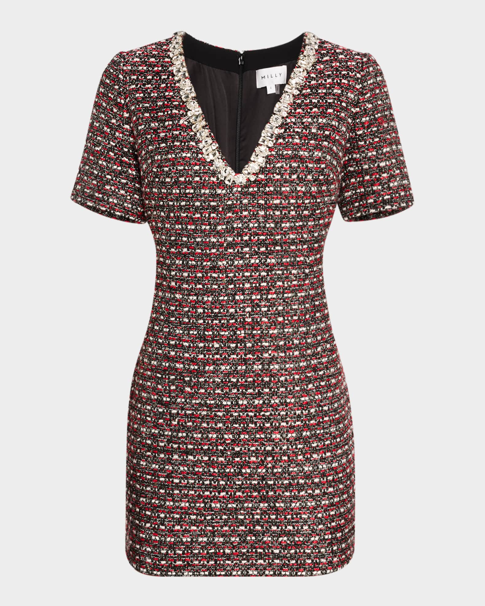 Nyah Crystal-Embellished Tweed Mini Dress 0