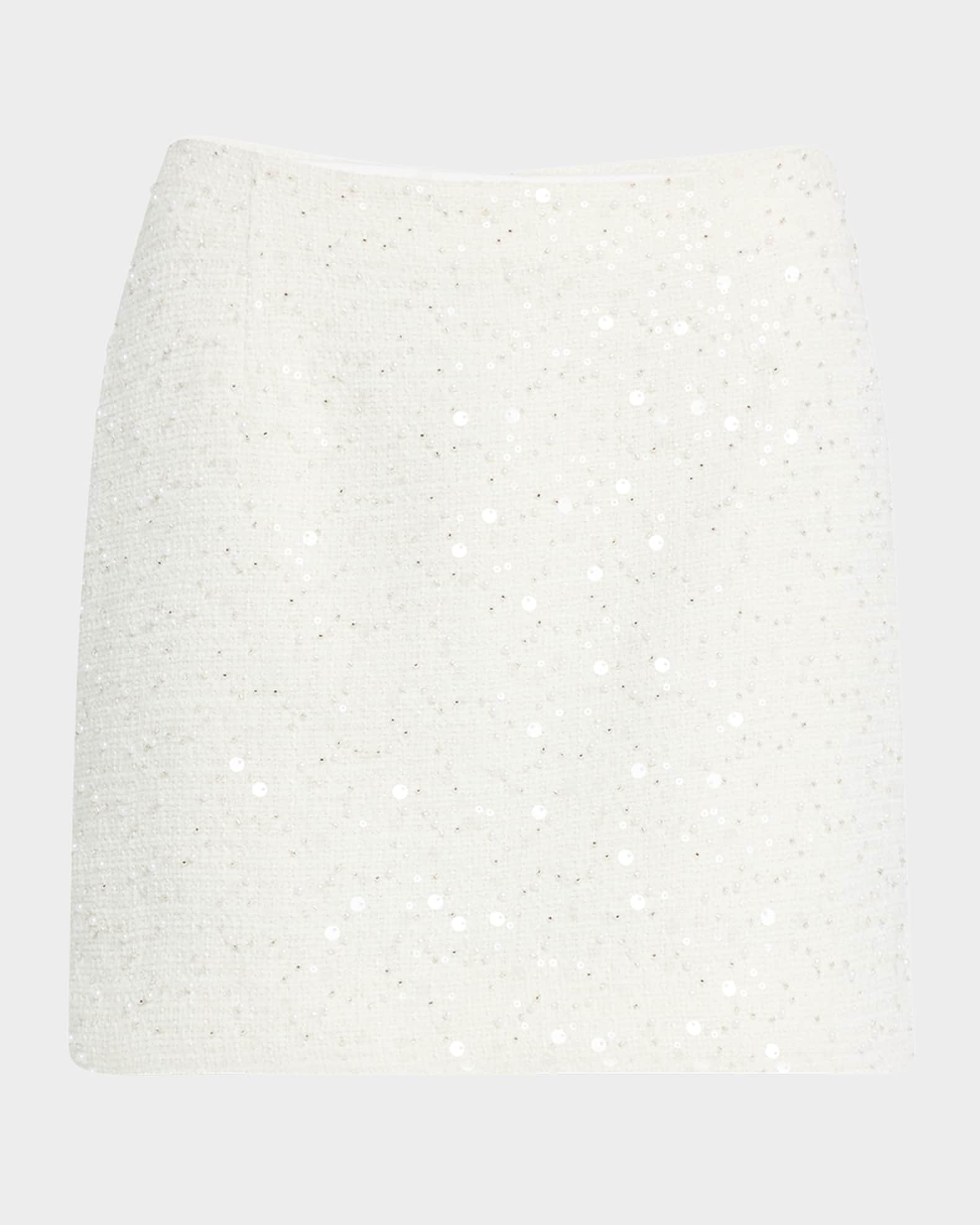 Bead & Sequin Tweed Mini Skirt 0